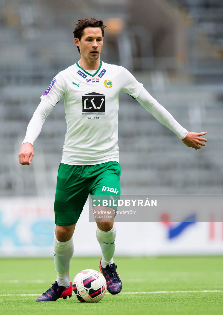 Hammarbys Philip Haglund under träningsmatchen i fotboll mellan Hammarby och Brann den 28 Mars 2015 i Stockholm. 