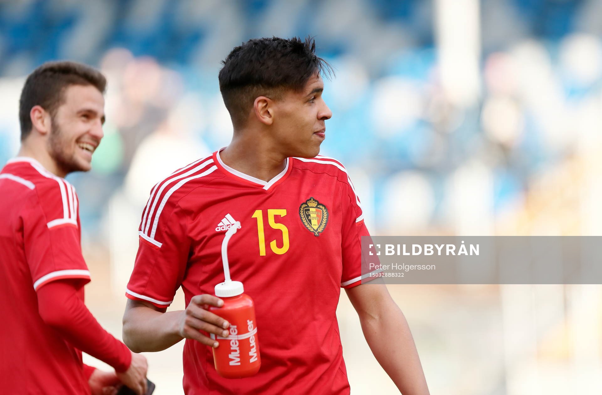 Målgörare 0-2 Belgiens Marco Weymans under fotbollsmatchen i EM-kvalet för P19 mellan Sverige och Belgien den 28 mars 2015 i Åtvidaberg.