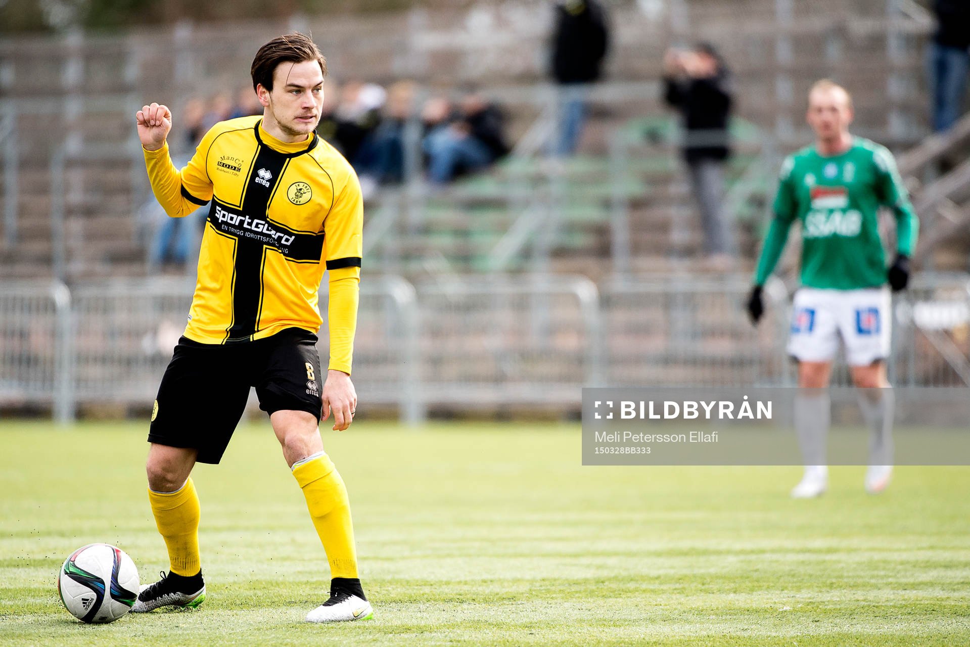 IK Frej Täbys Pontus Silfwer under träningsmatchen i fotboll mellan IK Frej Täby och IK Brage den 28 mars 2015 i Stockholm.