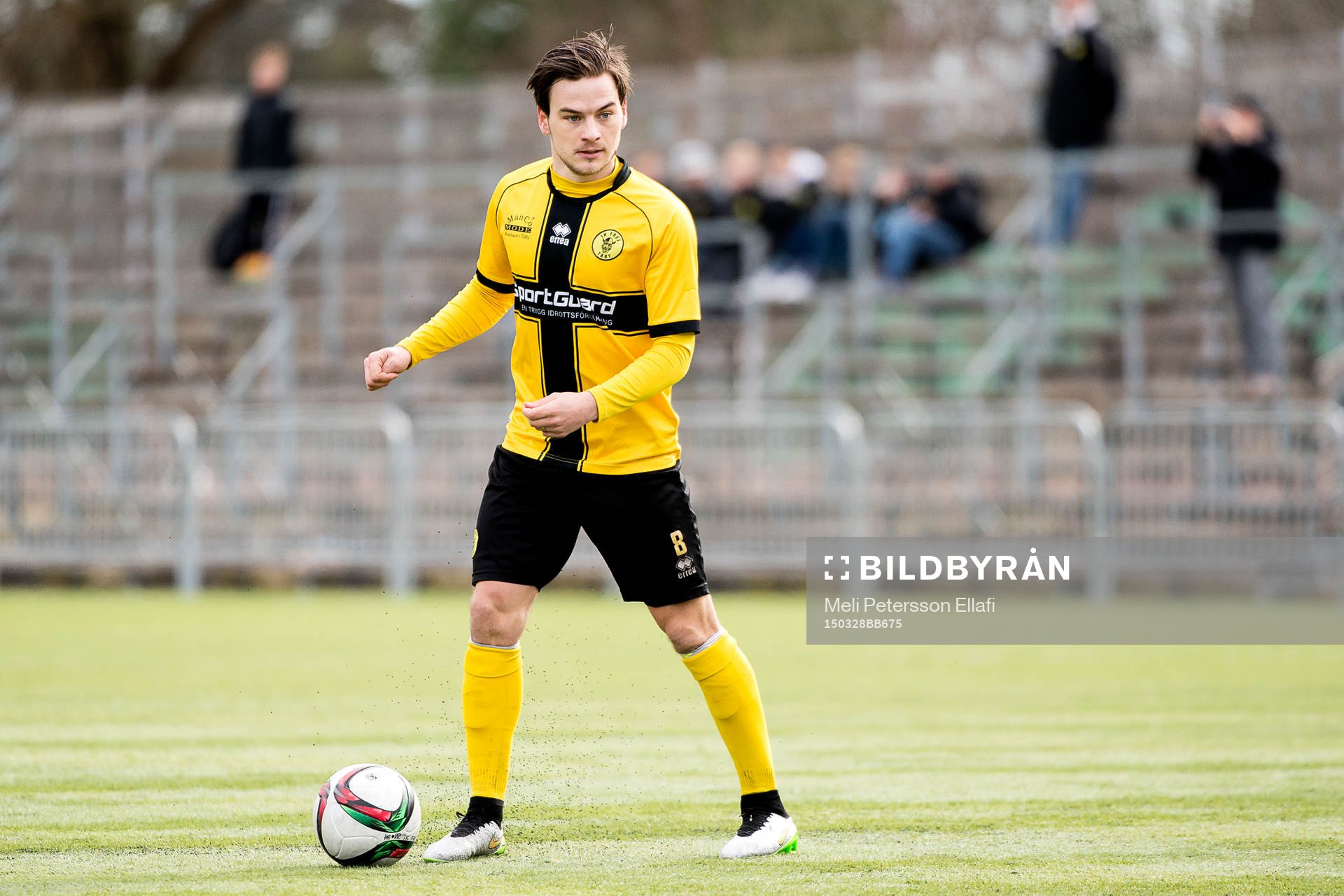 IK Frej Täbys Pontus Silfwer under träningsmatchen i fotboll mellan IK Frej Täby och IK Brage den 28 mars 2015 i Stockholm.