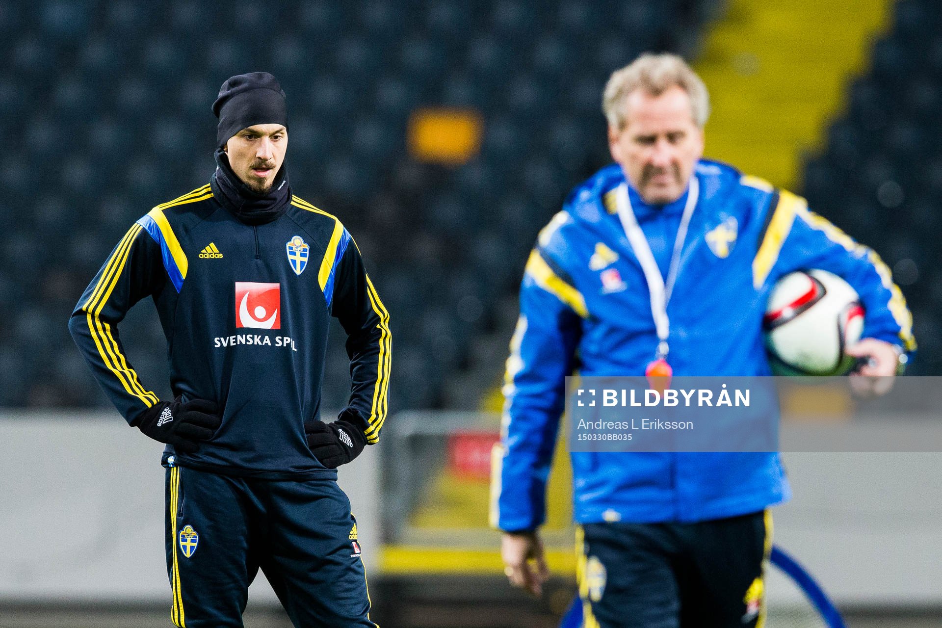 Sveriges Zlatan Ibrahimovic och förbundskapten Erik Hamrén