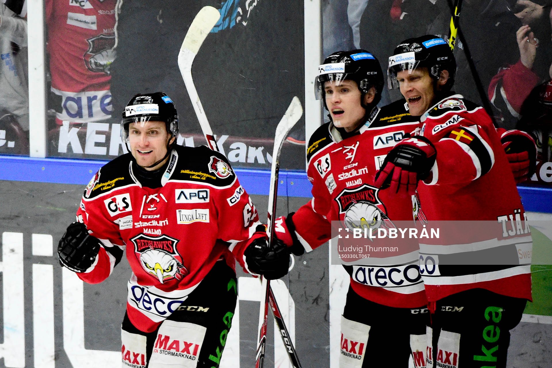 Malmö Redhawks Jens Jakobs, Henrik Hetta och Mathias