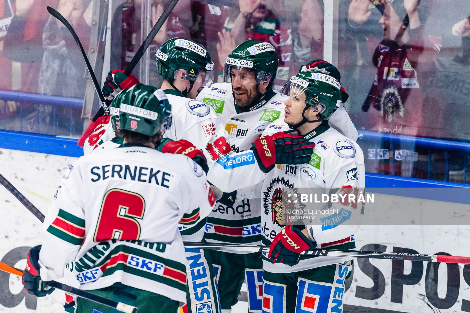 Frölundas Anton Blidh, Joel Lundqvist, och Nicklas Lasu