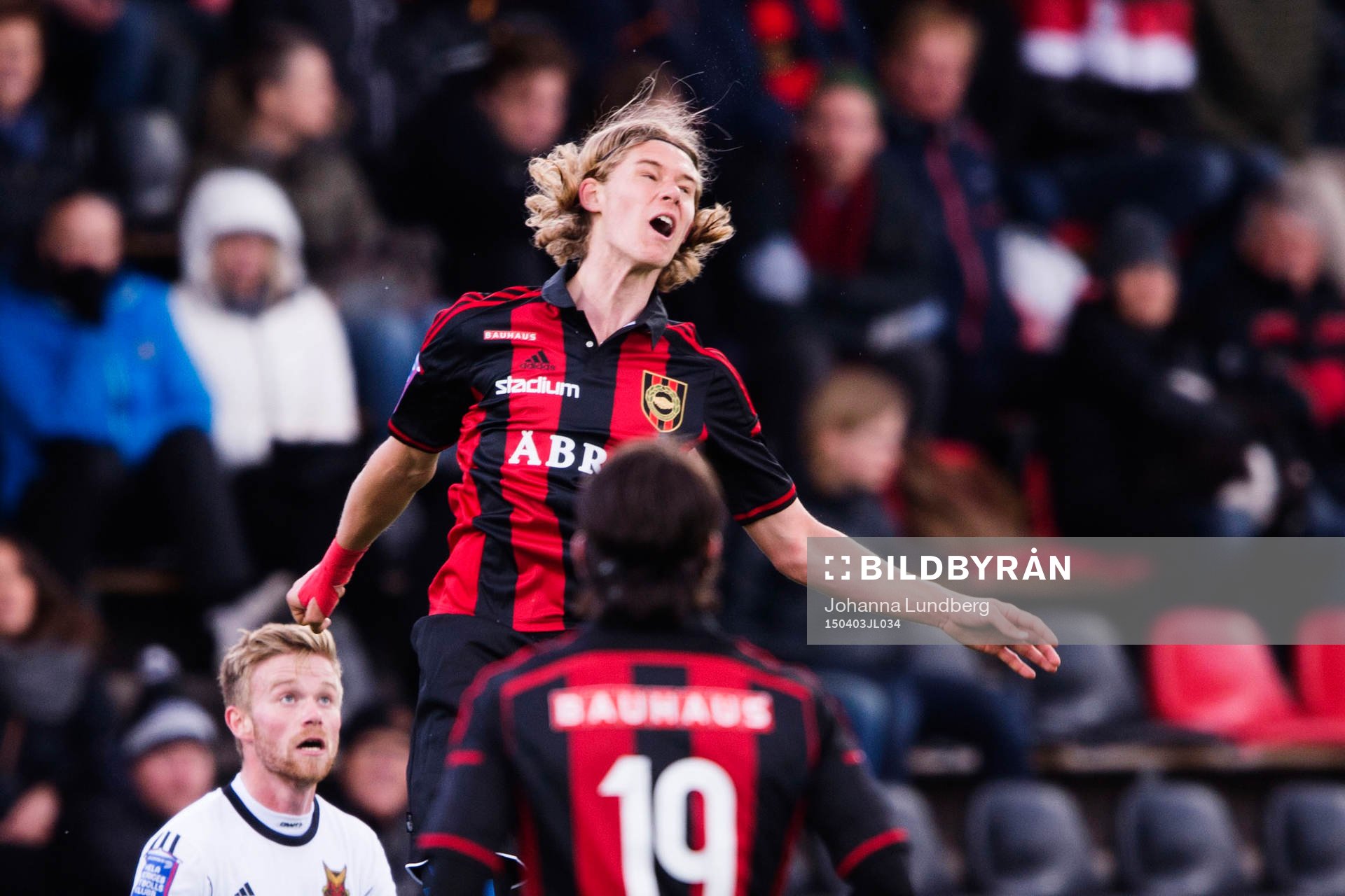 Brommapojkarnas Felix Beijmo under fotbollsmatchen i Superettan mellan Brommapojkarna och Östersund den 3 april 2015 i Stockholm.