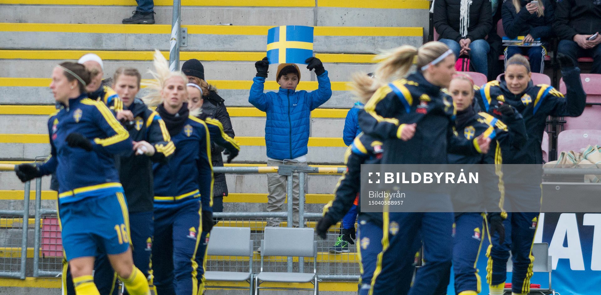 Svensk supporter håller upp flagga
