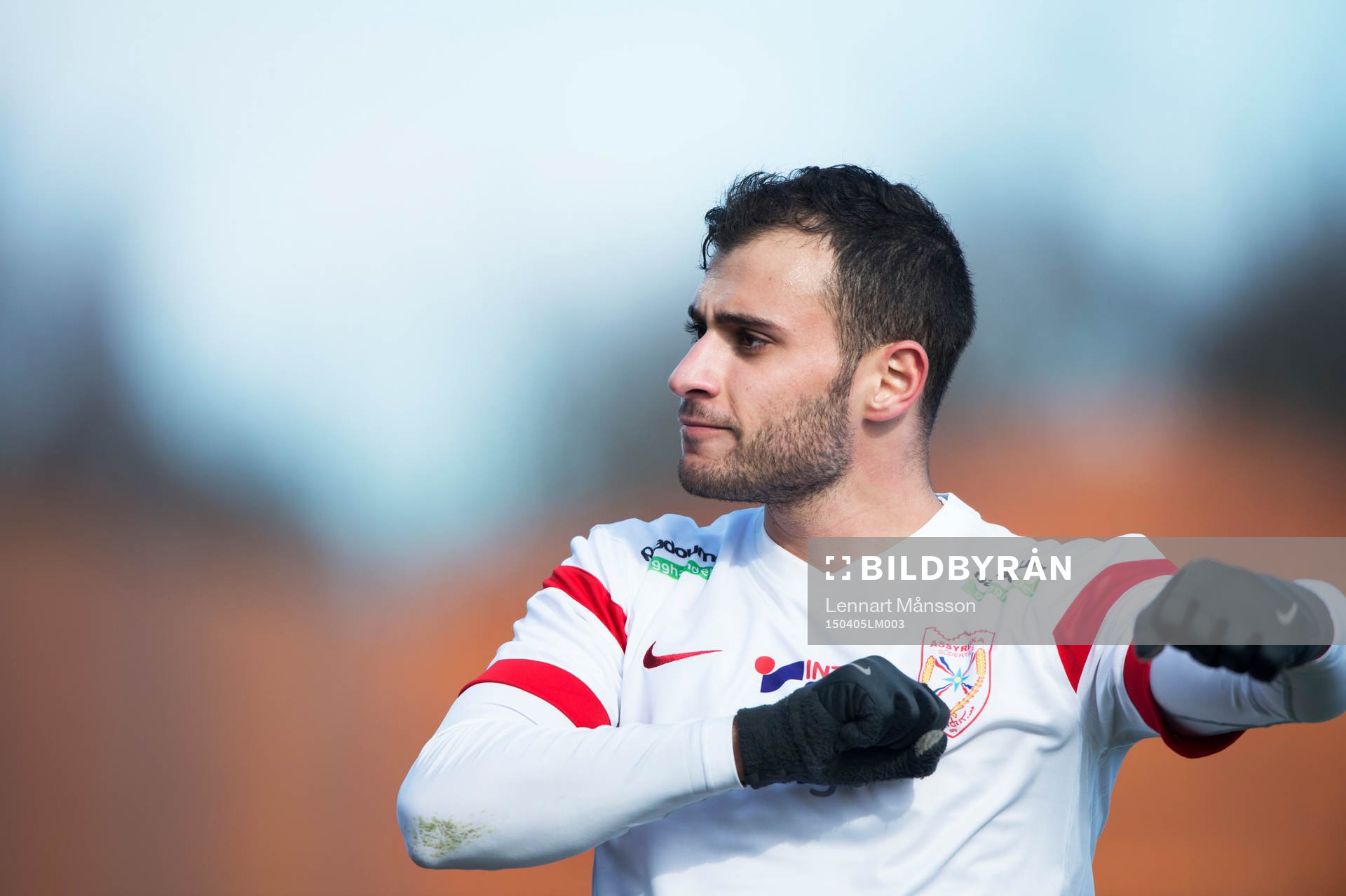 Assyriskas Mattias Genc har gjort 0-1 och jublar i matchen i Superettan mellan Ängelholm och Assyriska i Ängelholm 5 april 2015.