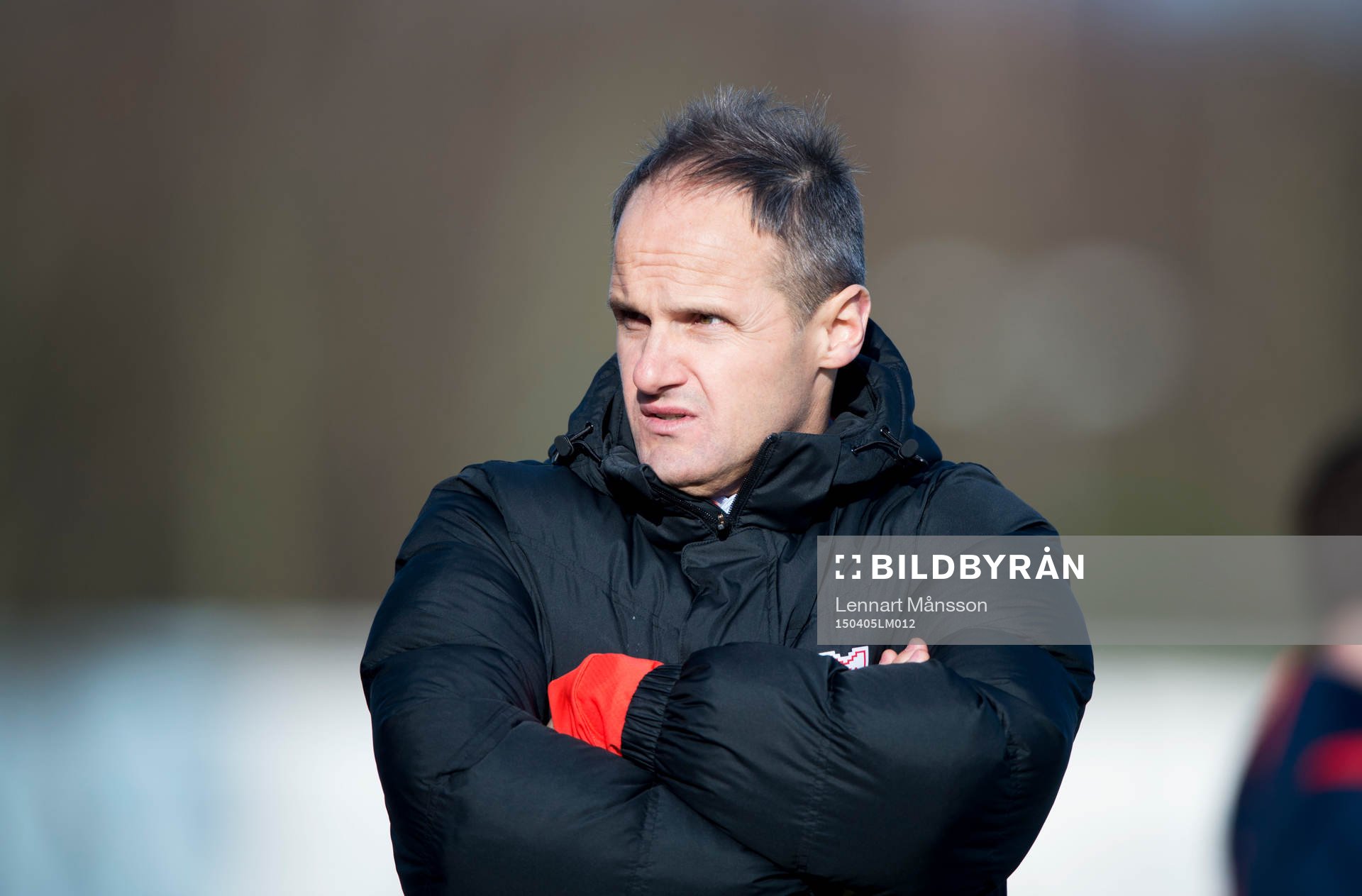 Assyriskas tränare Azrudin Valentic i matchen i Superettan mellan Ängelholm och Assyriska i Ängelholm 5 april 2015.