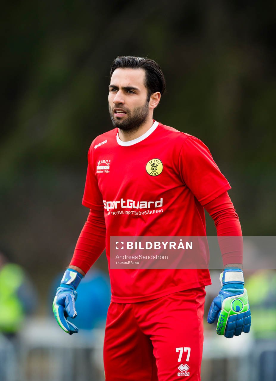 IK Frej Täbys Marko Atanackovic under fotbollsmatchen i Superettan mellan IK Frej och Jönköpings Södra 6 April 2015 i Stockholm. 