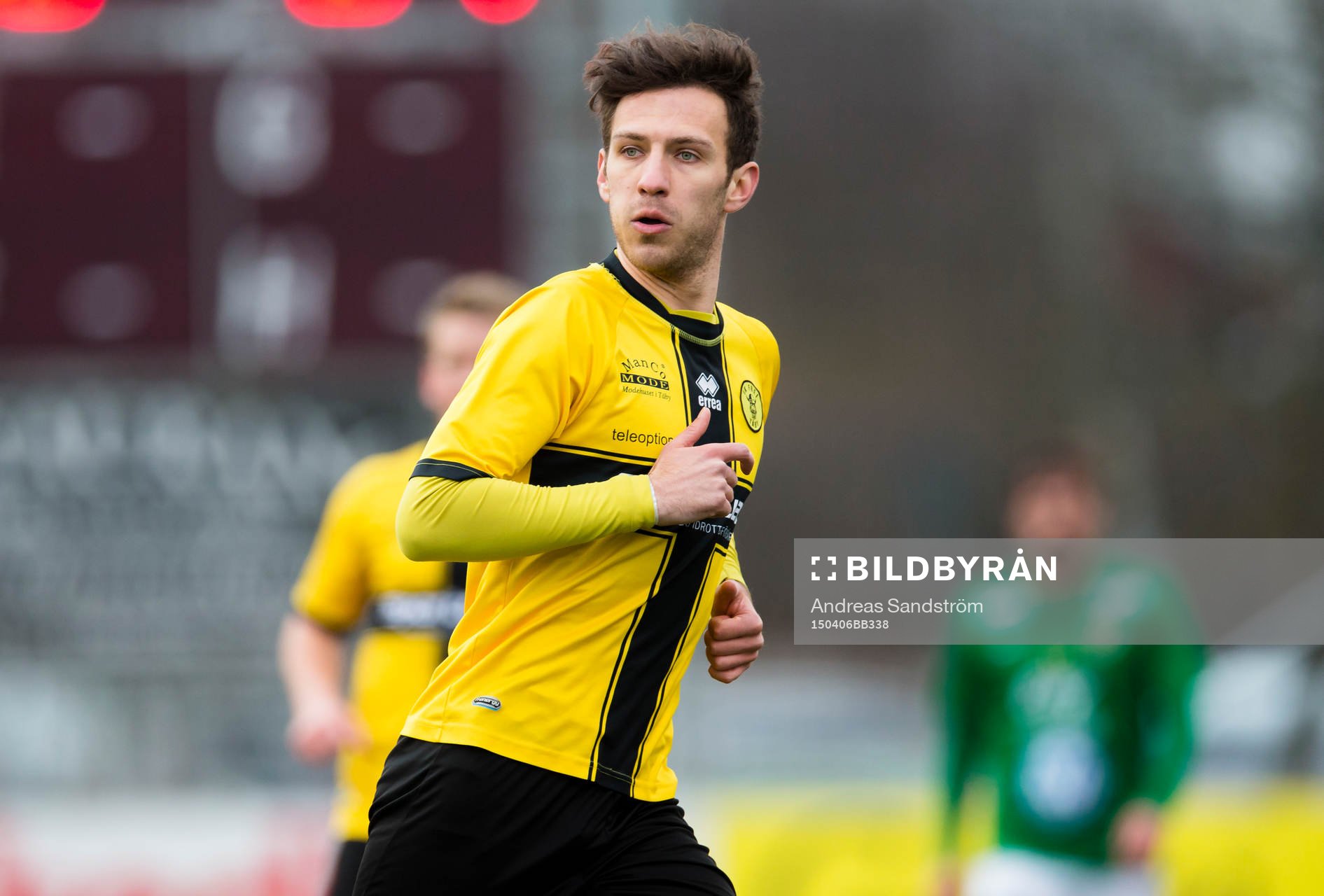 IK Frej Täbys Sasa Plavsic under fotbollsmatchen i Superettan mellan IK Frej och Jönköpings Södra 6 April 2015 i Stockholm. 