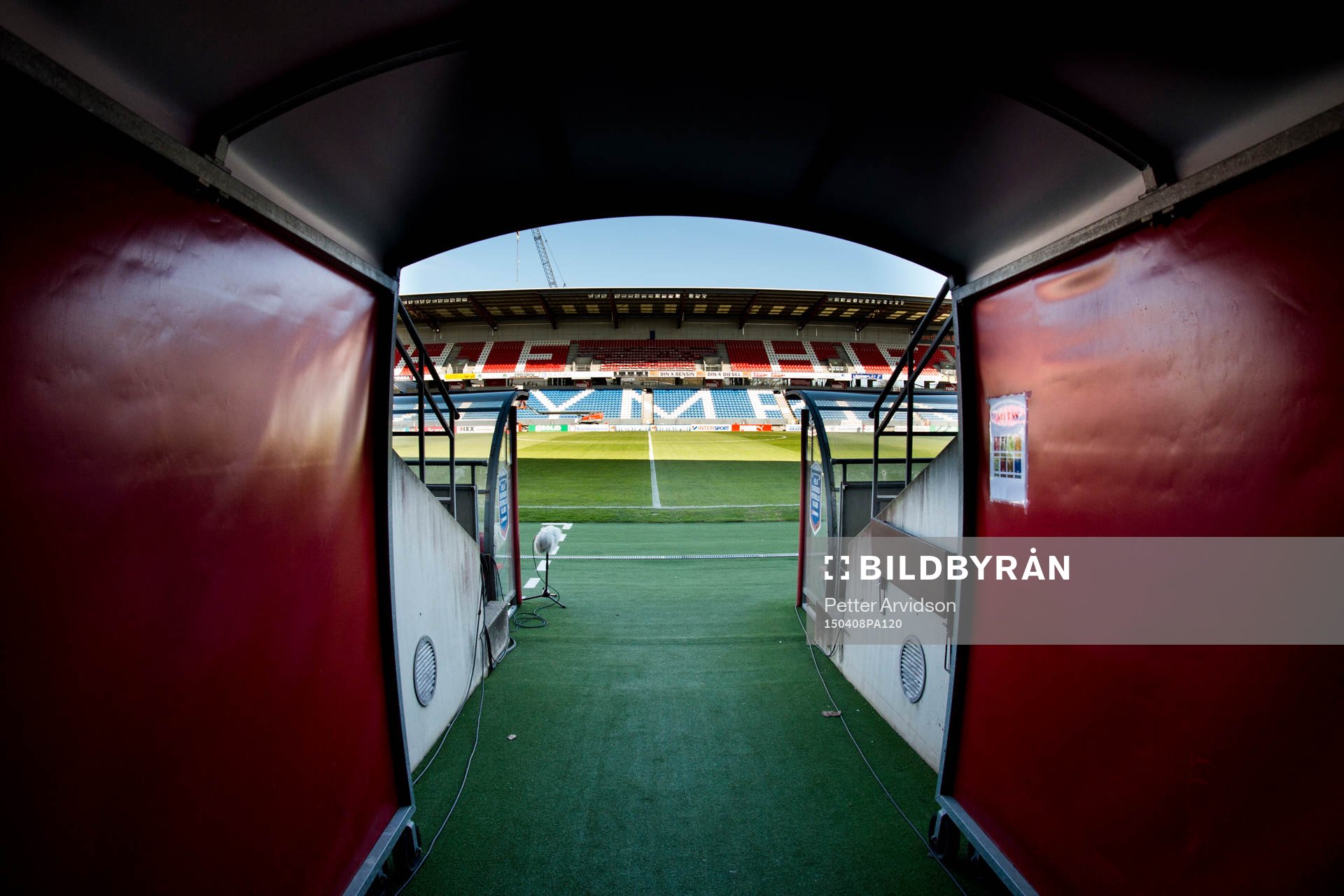 Interiör Olympia sett från spelargången inför fotbollsmatchen i Allsvenskan mellan Helsingborg och Falkenberg den 8 april 2015 i Helsingborg.