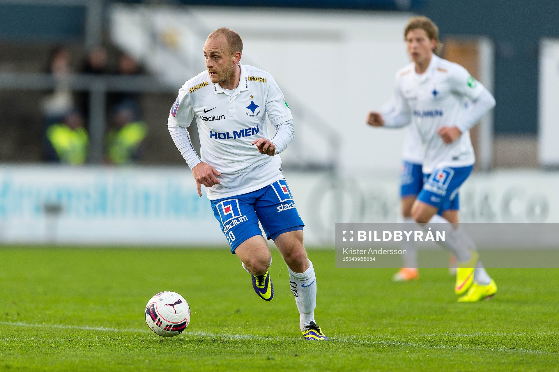 Norrköpings Daniel Sjölund under fotbollsmatchen i Allsvenskan mellan Halmstad och Norrköping den 9 april 2015 i Halmstad.