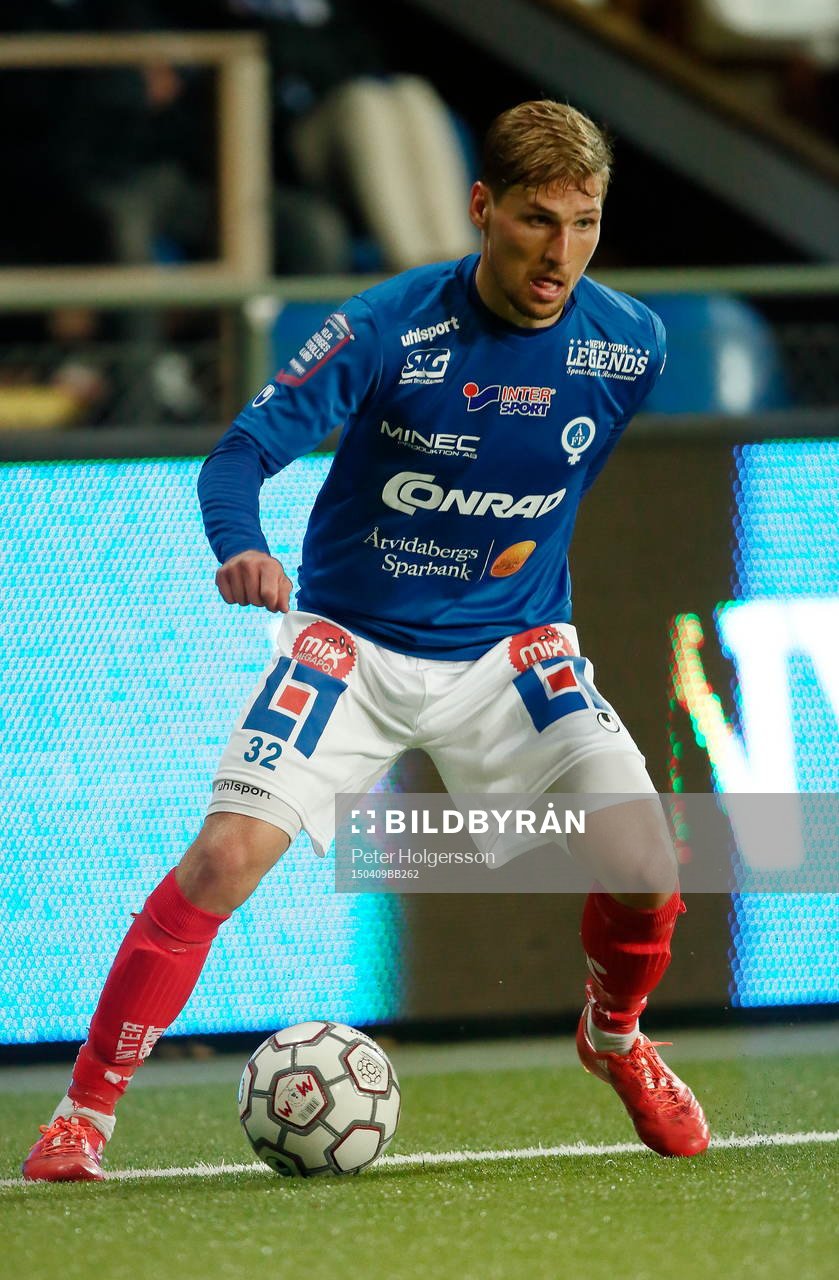 Åtvidabergs Martin Christensen under fotbollsmatchen i Allsvenskan mellan Åtvidaberg och GIF Sundsvall den 09 april 2015 i Åtvidaberg.