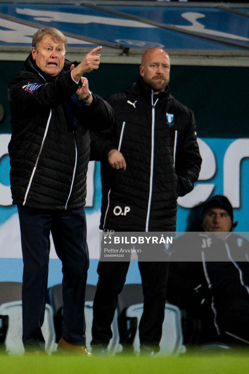 Malmö FFs tränare Åge Hareide och assisterande tränare