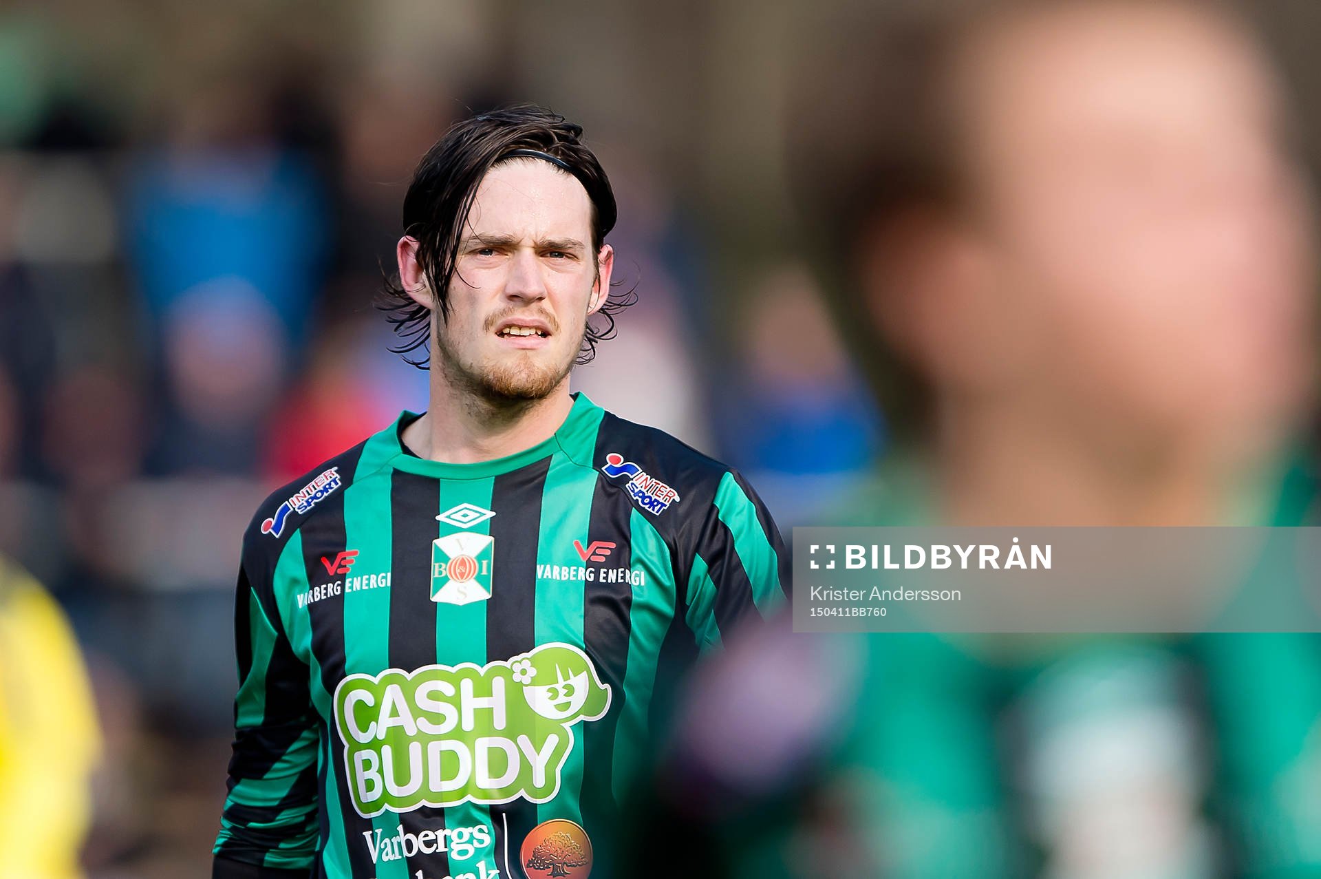 Varbergs Robin Tranberg under fotbollsmatchen i Superettan mellan Varberg och Mjällby den 11 april 2015 i Varberg.