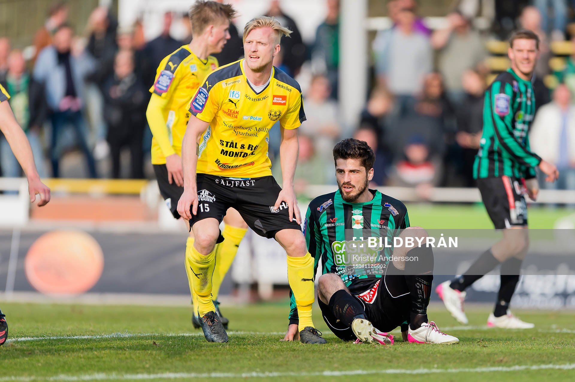 Varbergs Ajsel Kujovic under fotbollsmatchen i Superettan mellan Varberg och Mjällby den 11 april 2015 i Varberg.