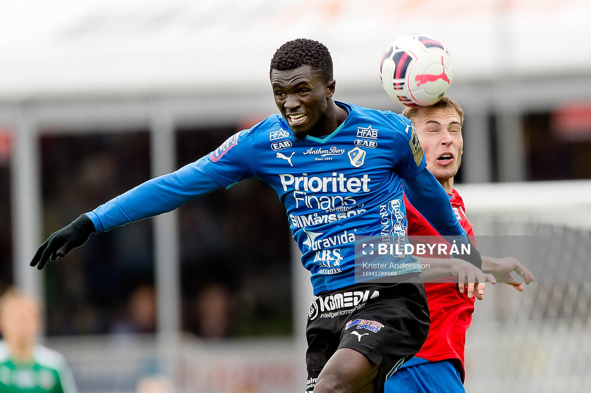 Halmstads Kwame Karikari under fotbollsmatchen i Allsvenskan mellan Halmstad och Helsingborg den 12 april 2015 i Halmstad.