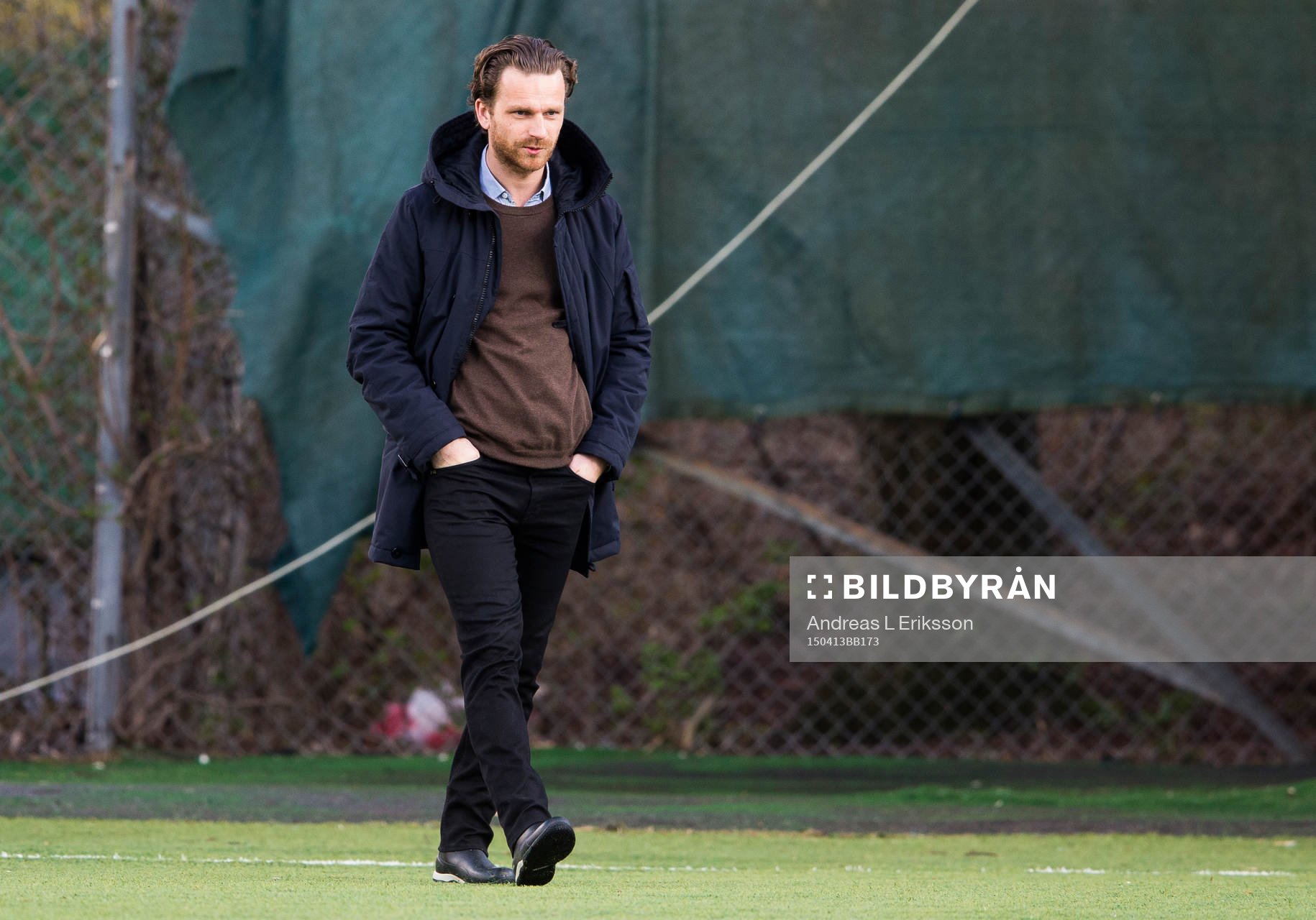 Frej Täbys tränare Bartosz Grzelak inför fotbollsmatchen i Superettan mellan Athletic och Frej Täby den 13 april 2014 i Stockholm. 