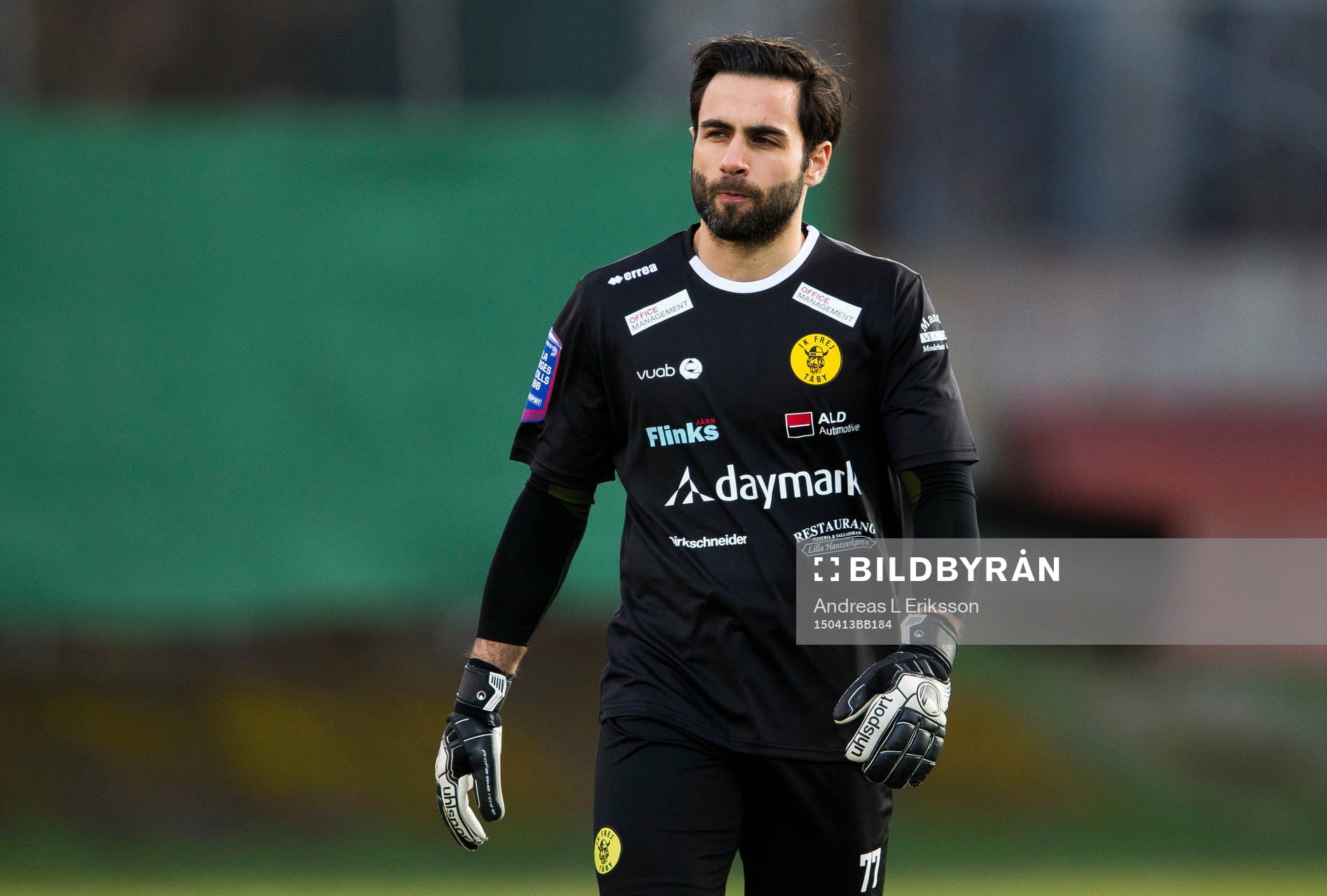 Frej Täbys målvakt Marko Atanackovic under fotbollsmatchen i Superettan mellan Athletic och Frej Täby den 13 april 2014 i Stockholm. 