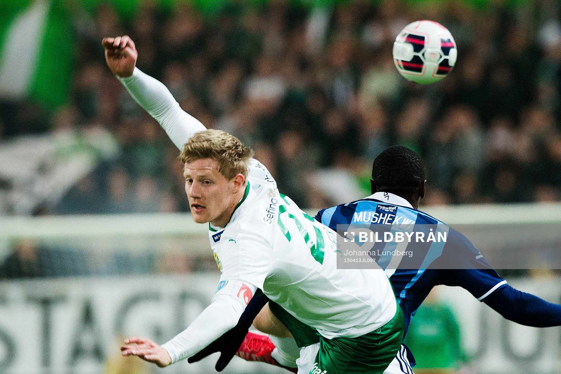 Hammarbys Lars Saetra under fotbollsmatchen i Allsvenskan mellan Hammarby och Djurgården den 13 april 2015 i Stockholm.