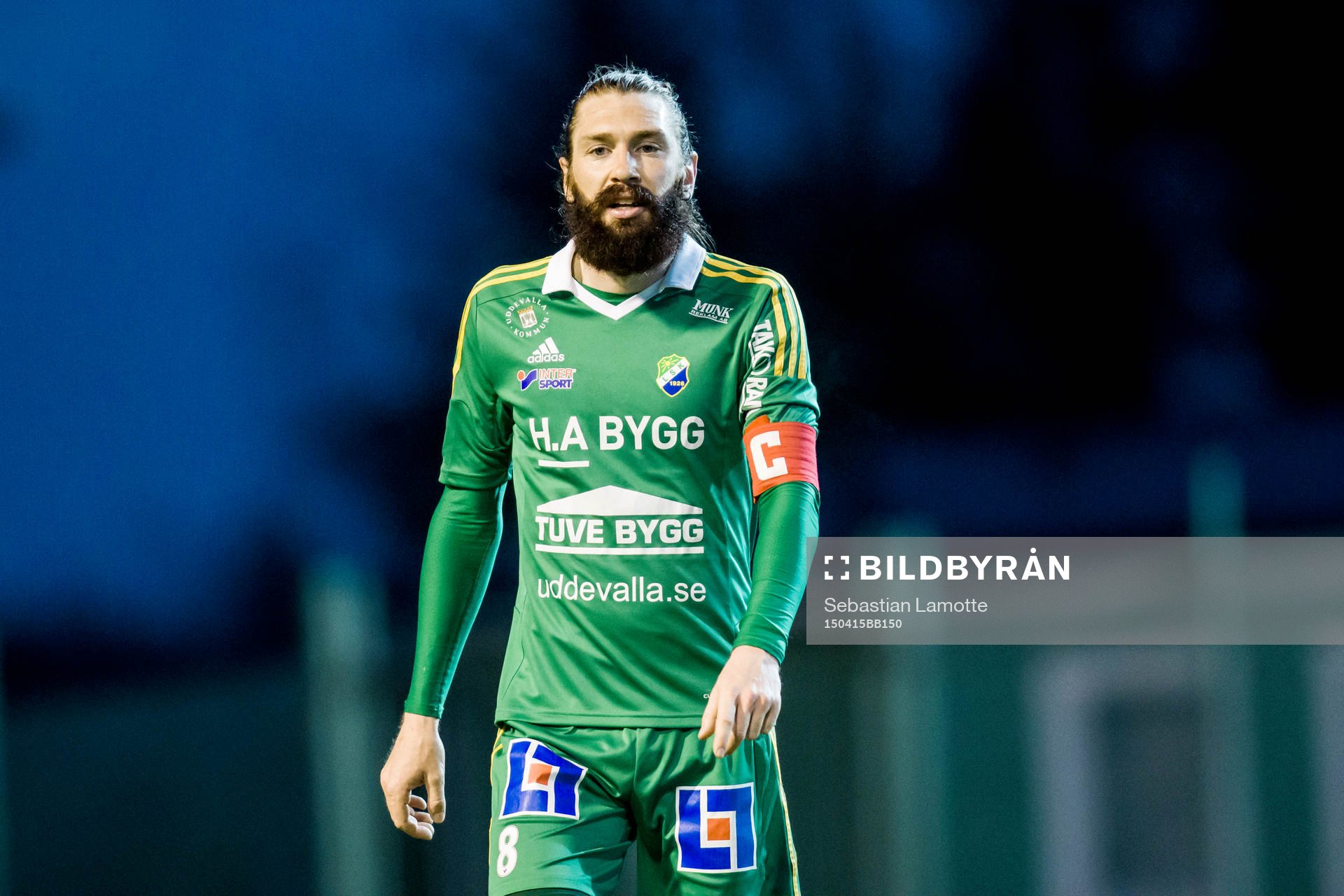 Ljungskiles Marcus Gustafsson under fotbollsmatchen i Superettan mellan Ljungskile och Brommapojkarna den 15 april 2015 i Ljungskile.