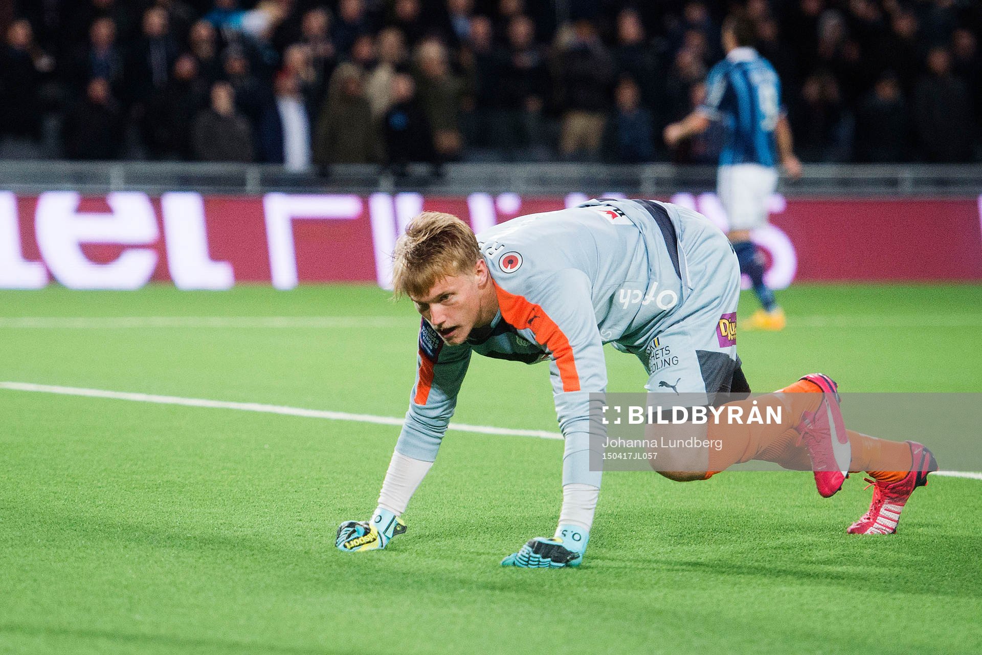 Kalmars målvakt Ole Söderberg under fotbollsmatchen i Allsvenskan mellan Djurgården och Kalmar den 17 april 2015 i Stockholm.