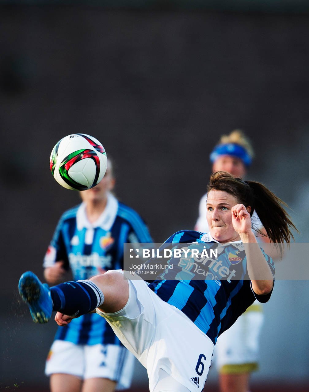 Djurgårdens Mikaela Uthas under fotbollsmatchen i Svenska Cupen mellan Djurgården och Rosengård den 21 april 2015 i Stockholm.