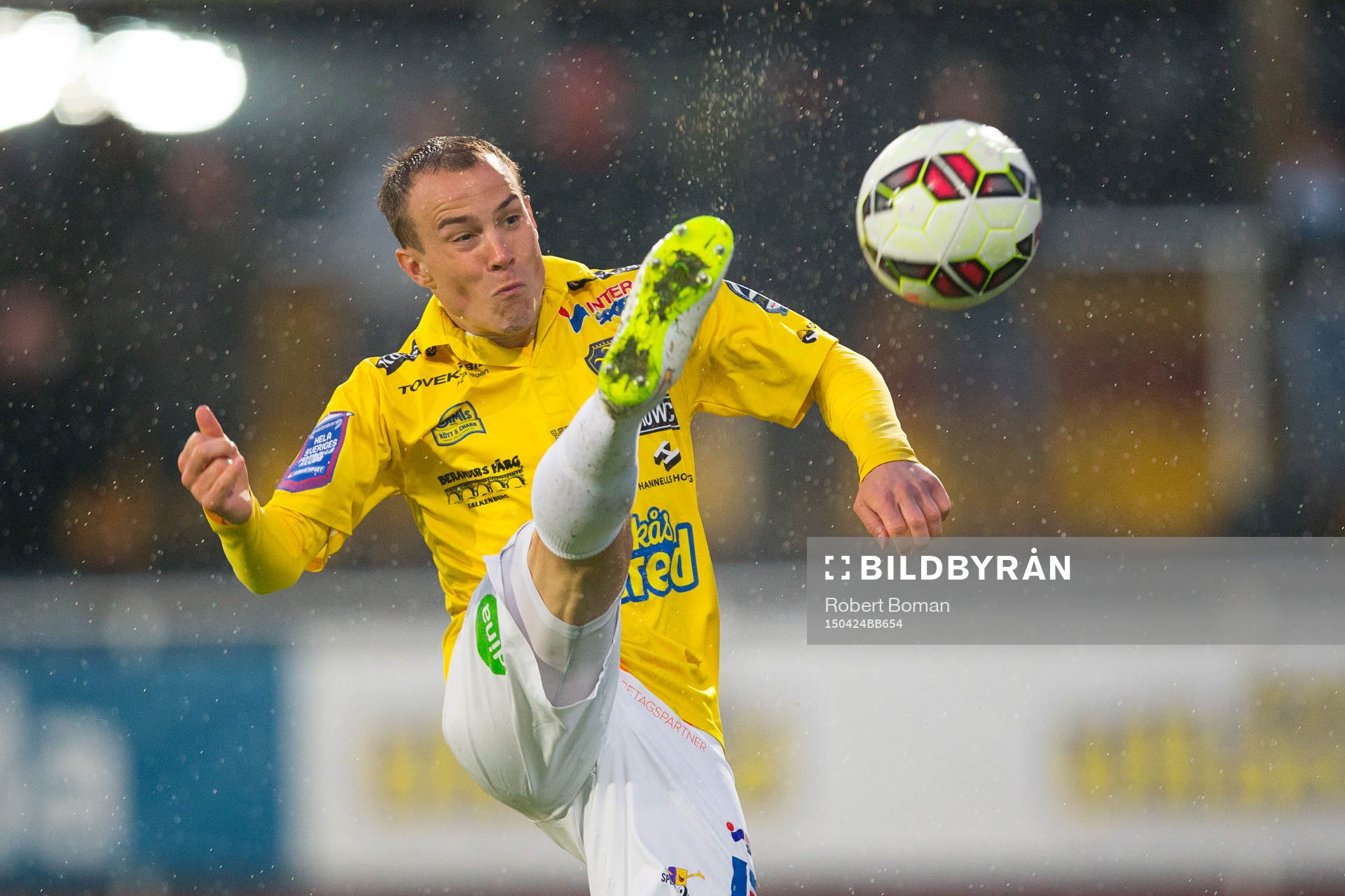 Falkenbergs Calle Wede under fotbollsmatchen i Allsvenskan mellan Falkenberg och Malmö den 24 April 2015 i Falkenberg.