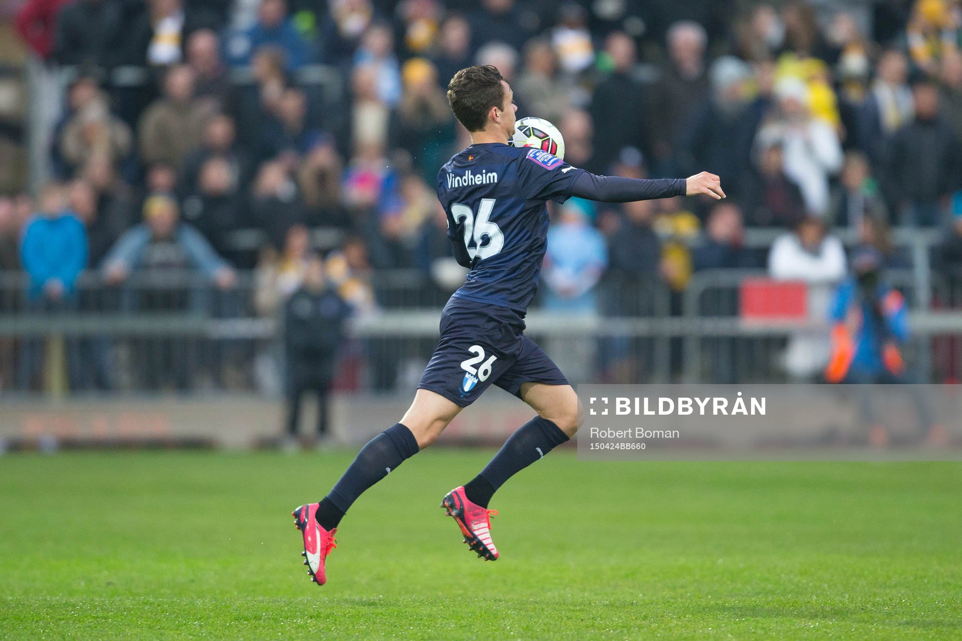 Malmös Andreas Vindheim under fotbollsmatchen i Allsvenskan mellan Falkenberg och Malmö den 24 April 2015 i Falkenberg.