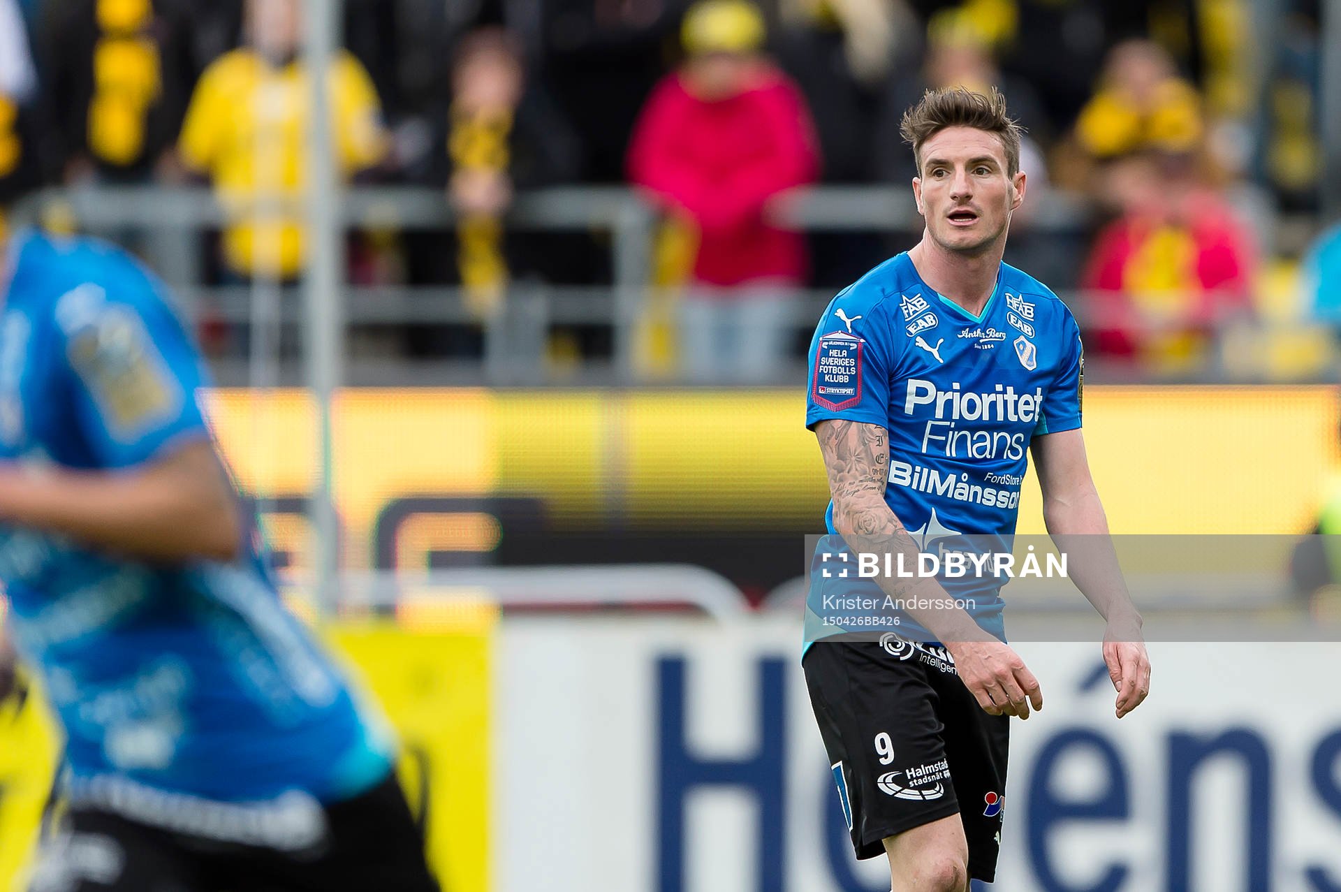 Halmstads James Keene under fotbollsmatchen i Allsvenskan mellan Halmstad och Elfsborg den 26 april 2015 i Halmstad.