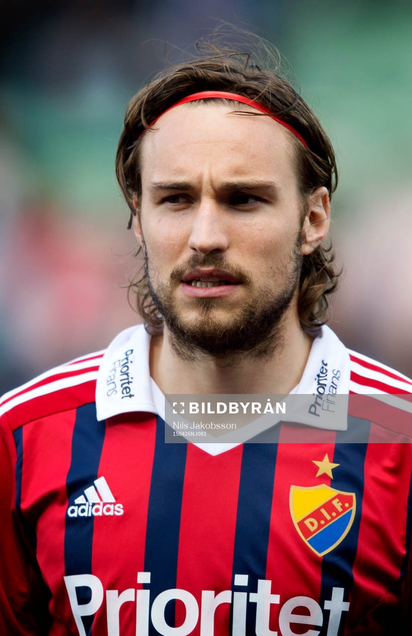 Djurgårdens Kevin Walker under fotbollsmatchen i Allsvenskan mellan GIF Sundsvall och Djurgården den 26 april 2015 i Sundsvall.
