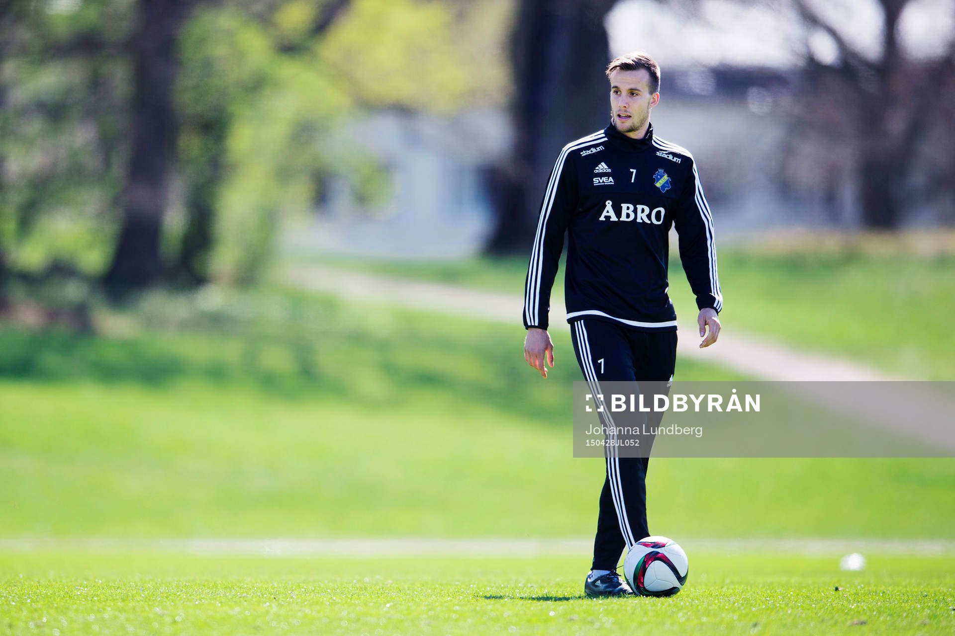 AIK:s Fredrik Brustad under en fotbollsträning med AIK den  28 april 2015 i Stockholm. 