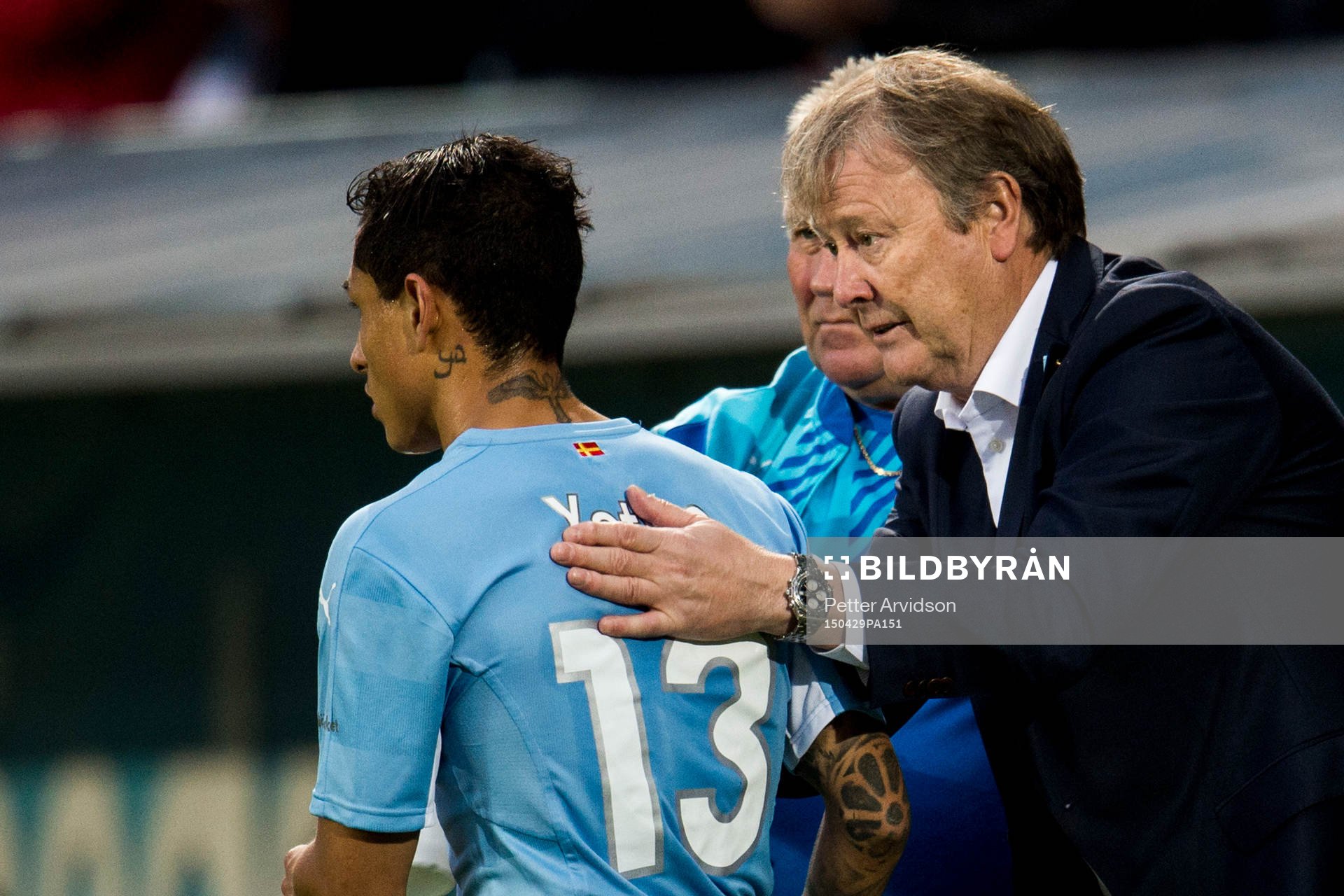 Malmö FFs Victor Yoshimar Yotun Flores och tränare Åge