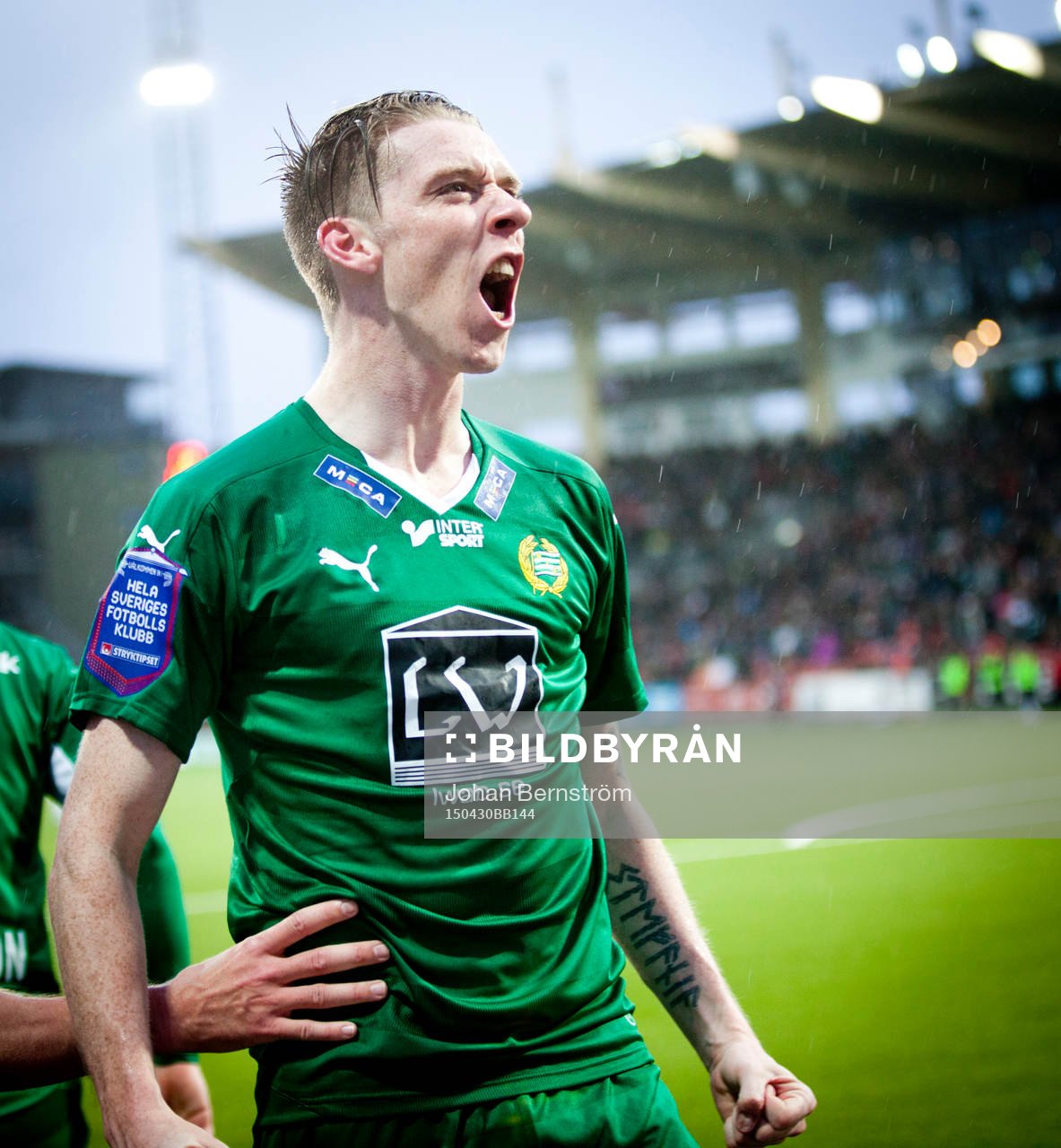 Hammarbys Birkir Már Saevarsson jublar vid 1-2 målet