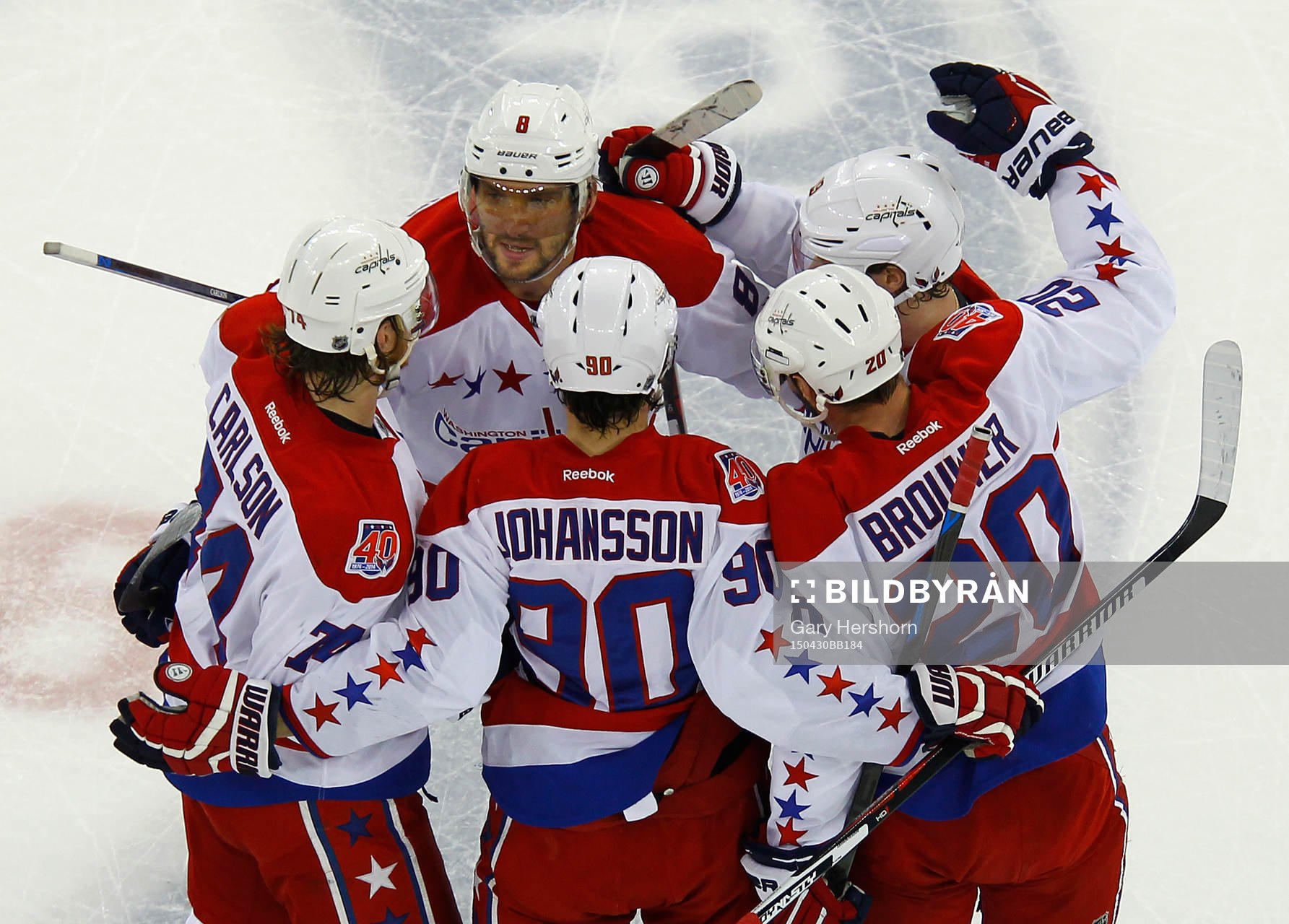 Washington Capitals Alex Ovechkin (8) is congratulated by