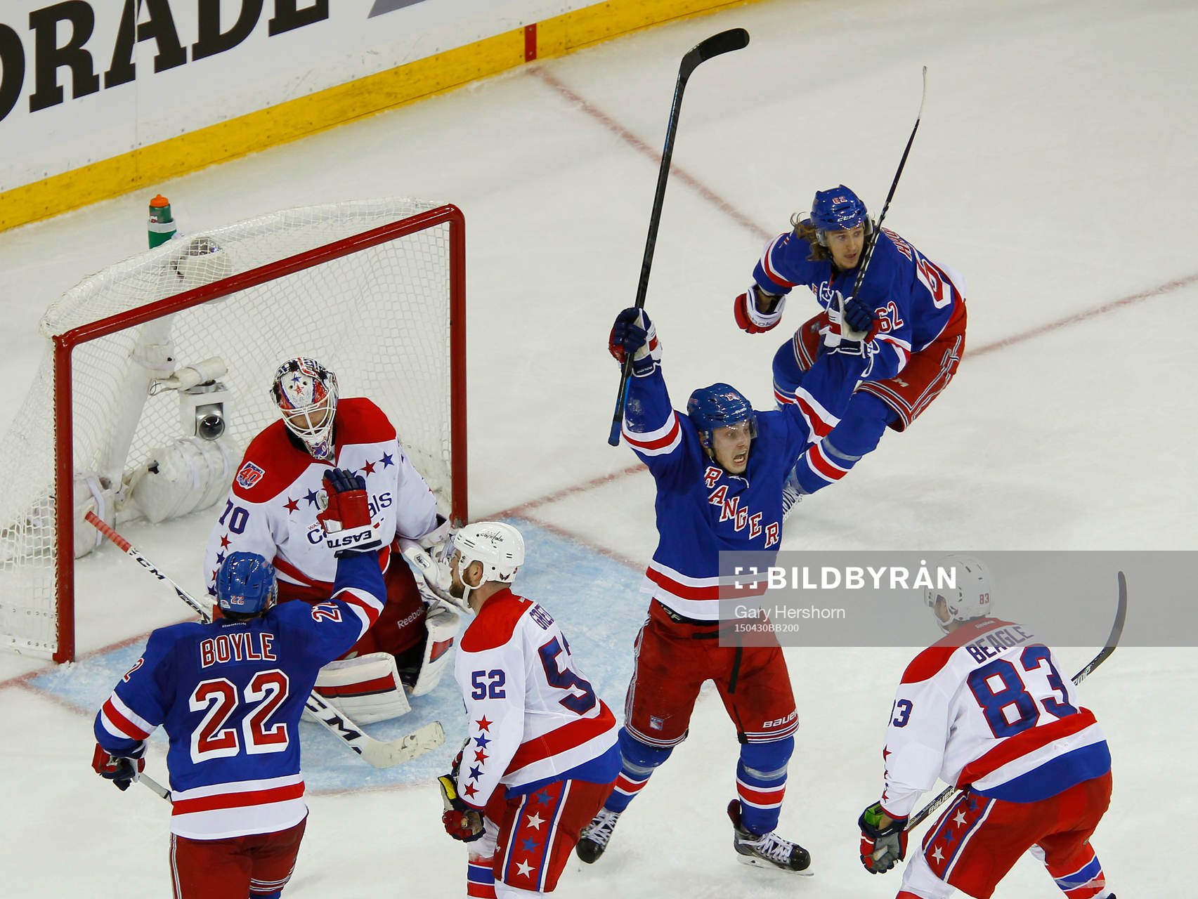 New York Rangers Jesper Fast (C) celebrates scoring