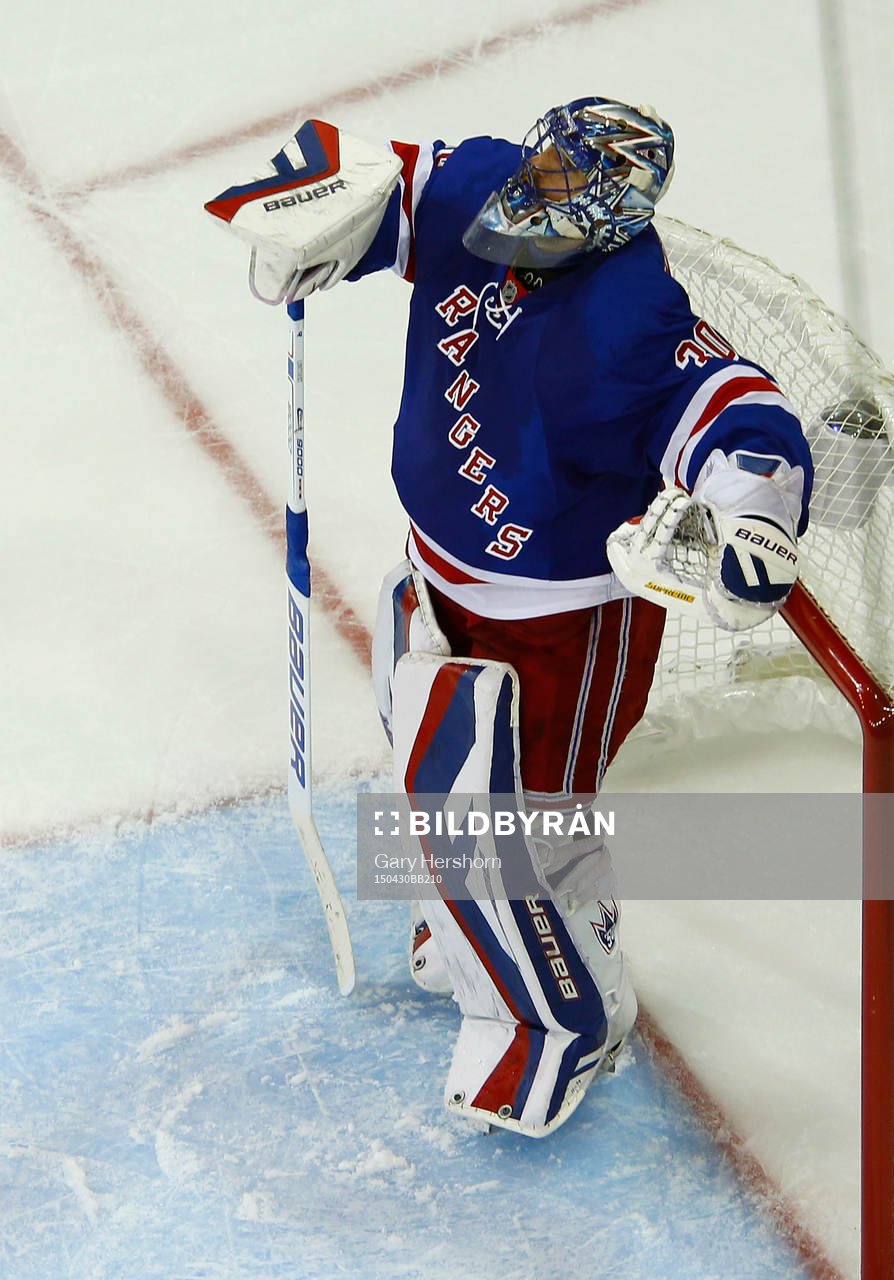 New York Rangers goalie Henrik Lundqvist looks skywards