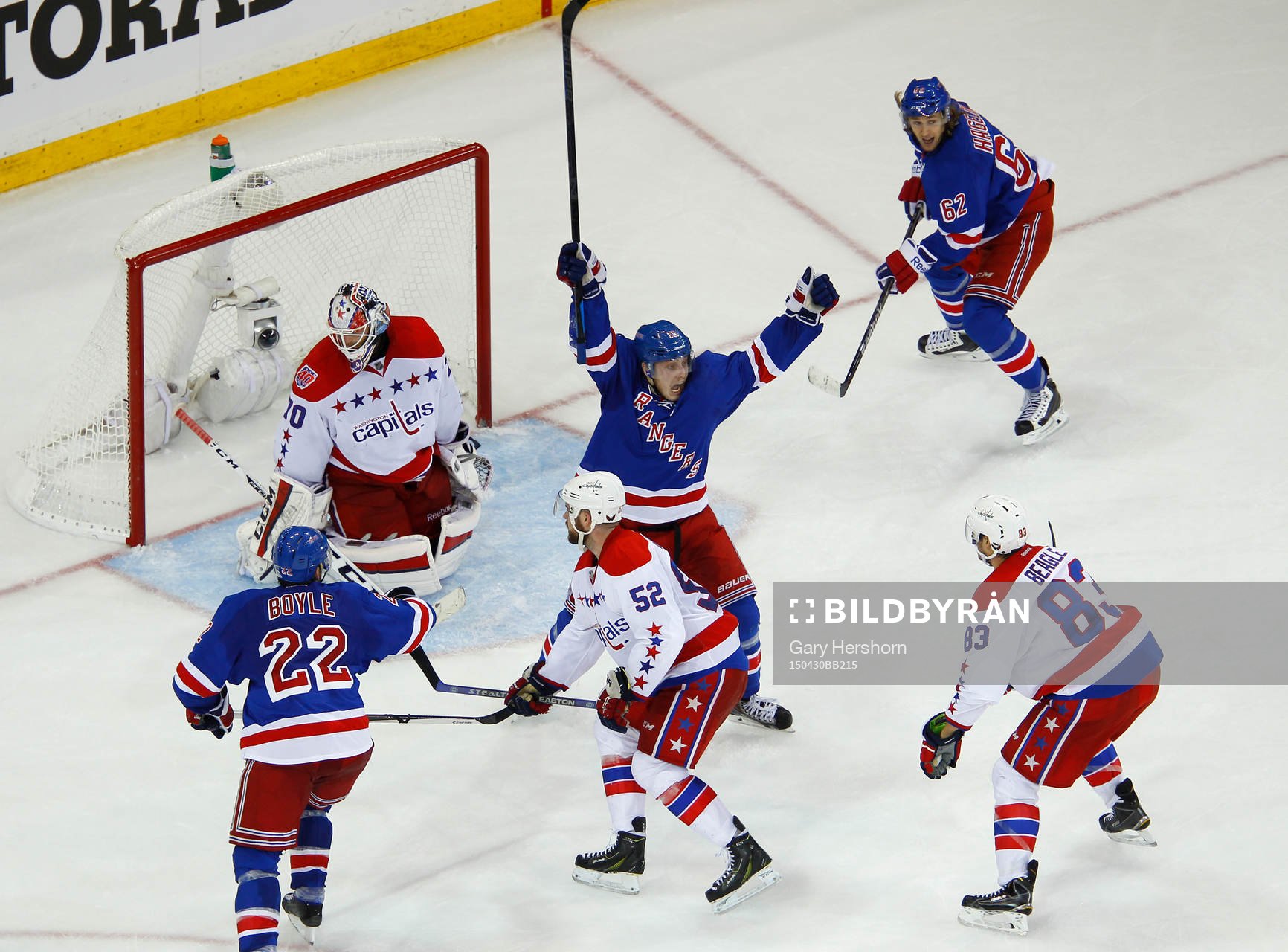New York Rangers Jesper Fast (C) celebrates scoring