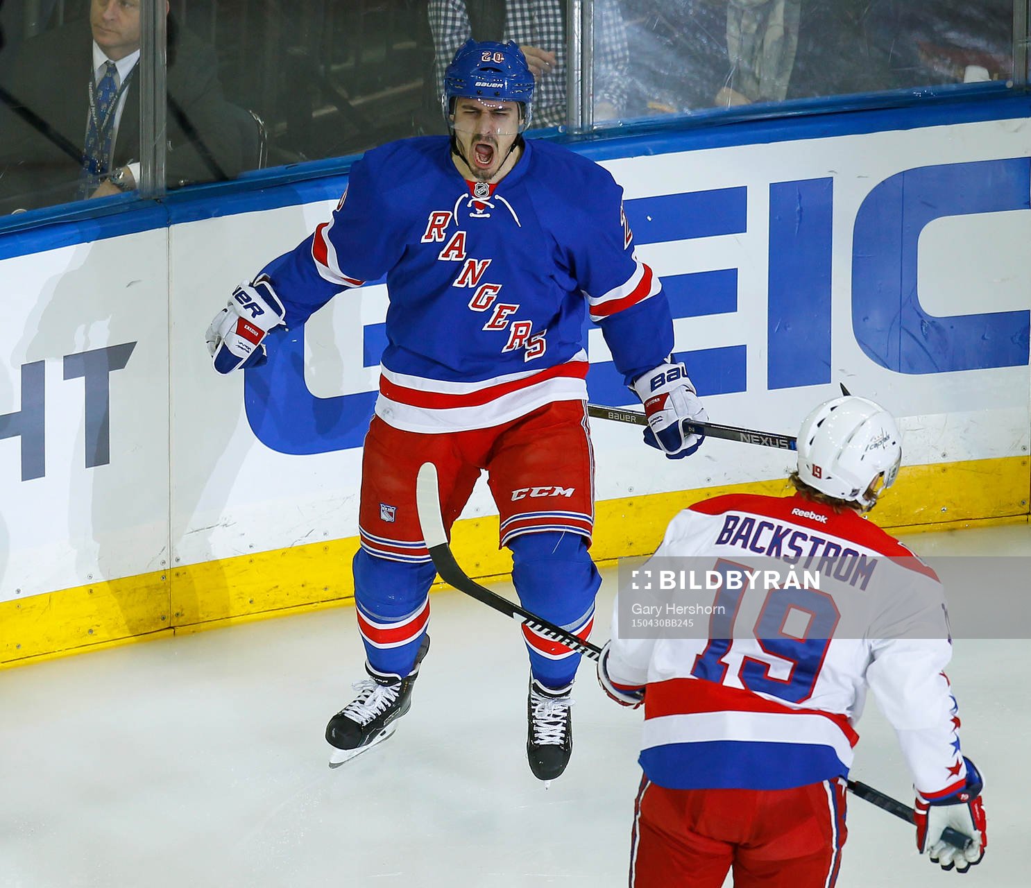 New York Rangers Chris Kreider celebrates scoring a goal