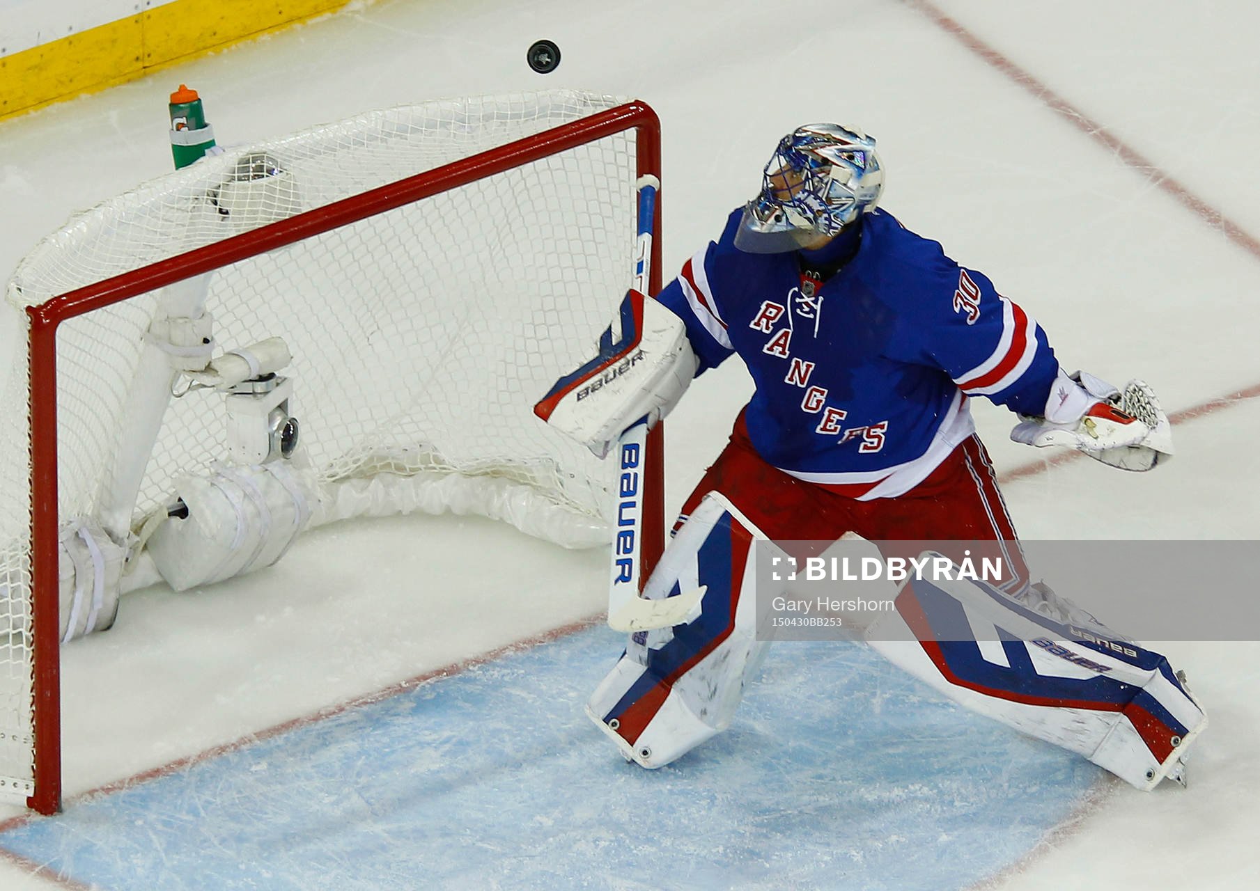 New York Rangers goalie Henrik Lundqvist makes a save