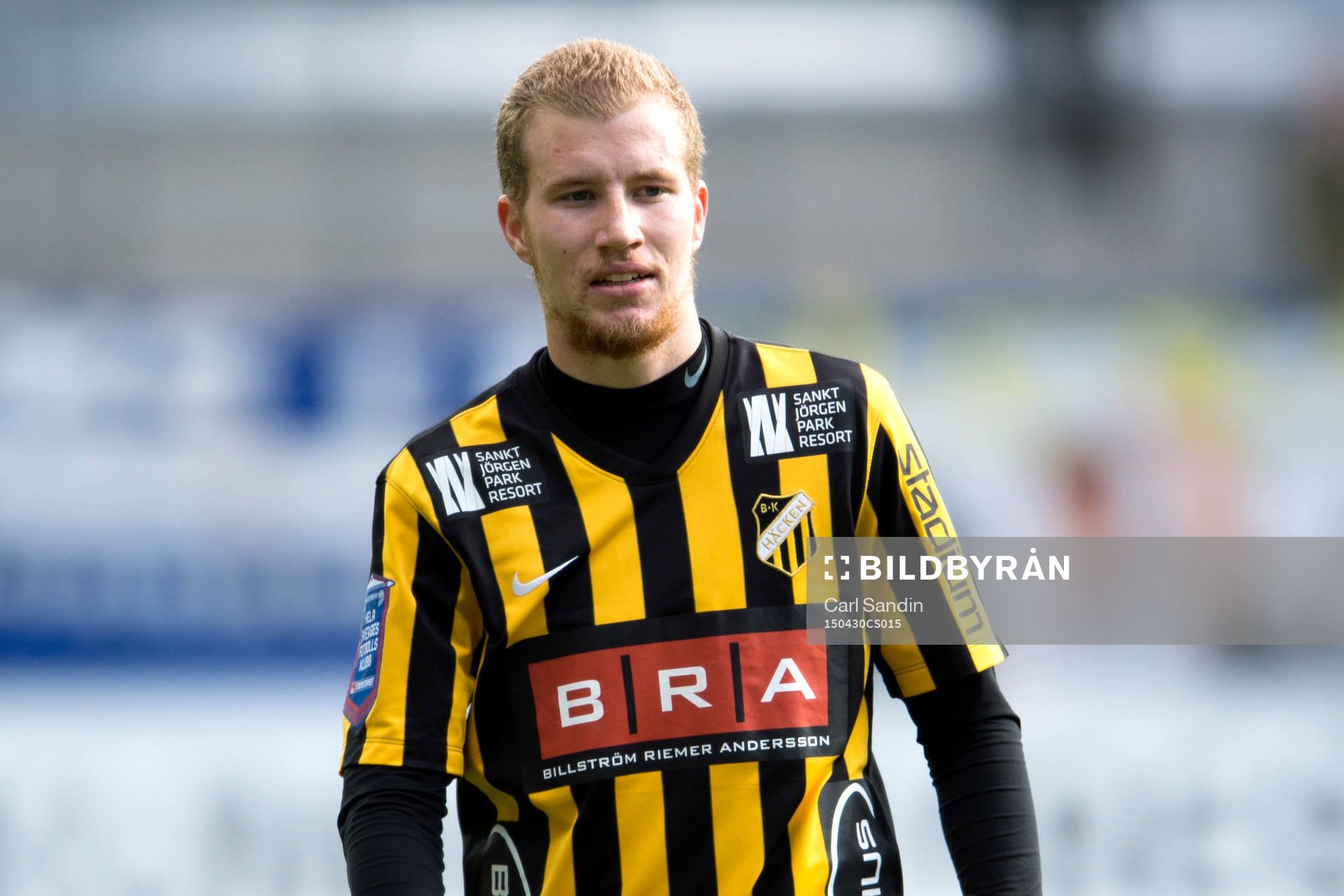 Häckens Simon Gustafson under en fotbollsmatch i Allsvenskan mellan Häcken och IFK Norrköping den 30 april 2015 i Göteborg.