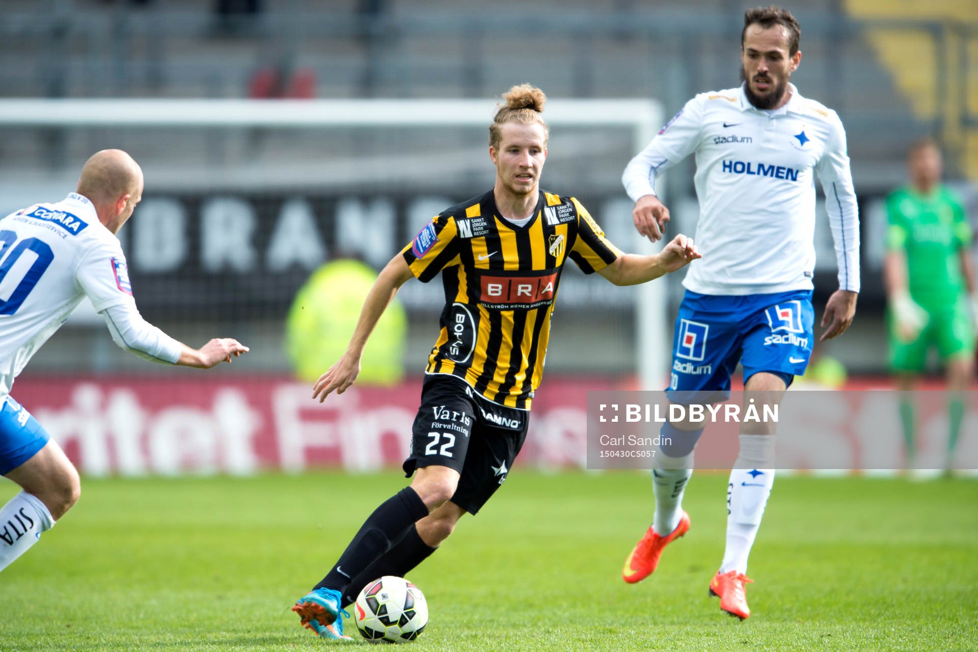 Häckens Samuel Gustafson under en fotbollsmatch i Allsvenskan mellan Häcken och IFK Norrköping den 30 april 2015 i Göteborg.