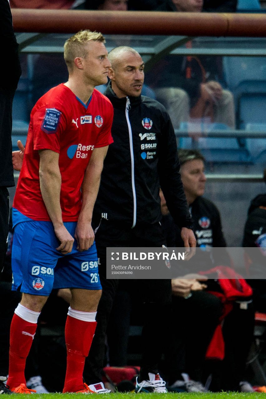 Helsingborgs Peter Larsson och manager Henrik Larsson