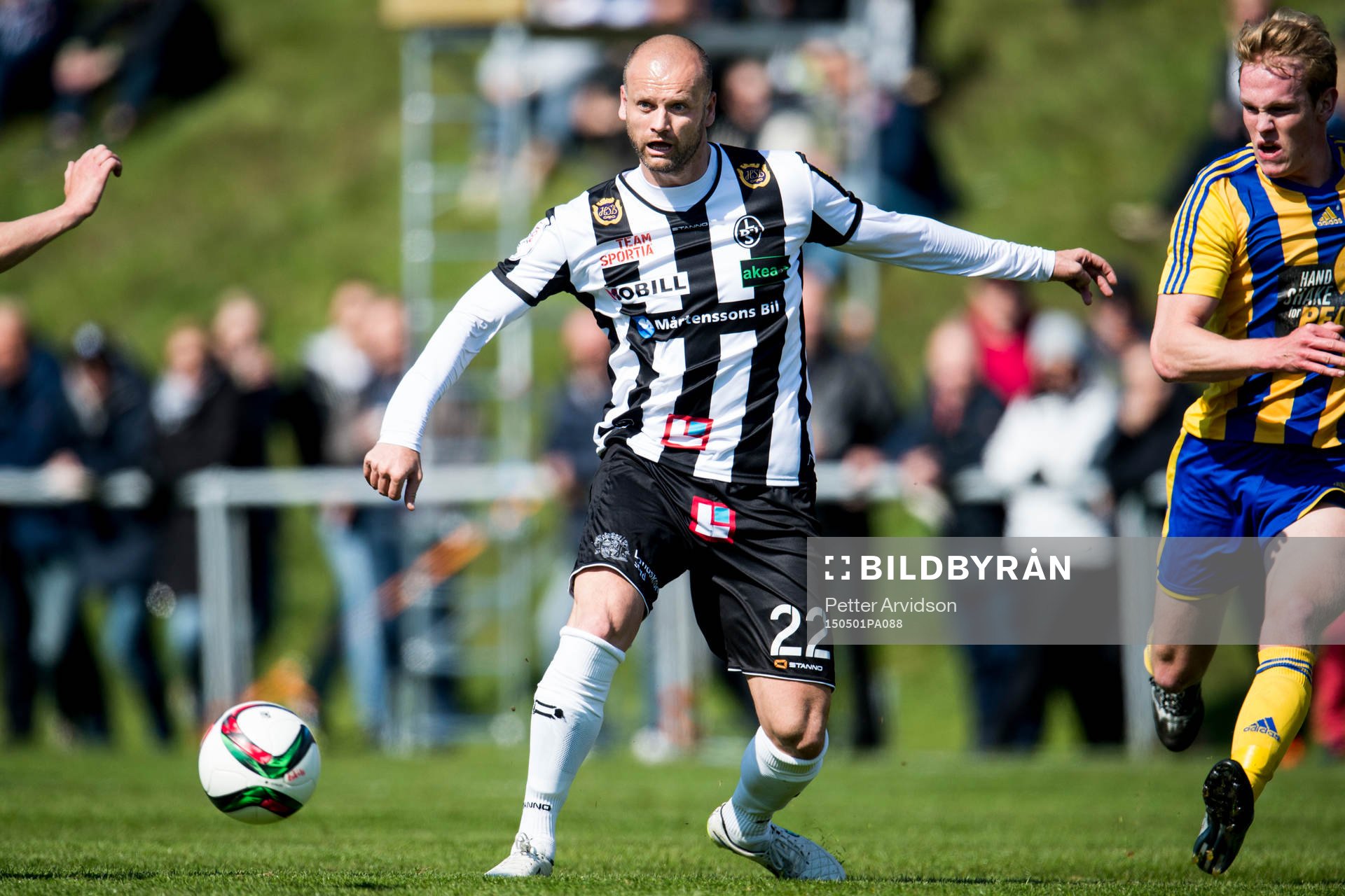 Landskronas Darko Lukanovic under fotbollsmatchen i division 1 mellan Eskilsminne och Landskrona den 1 maj 2015 i Helsingborg.