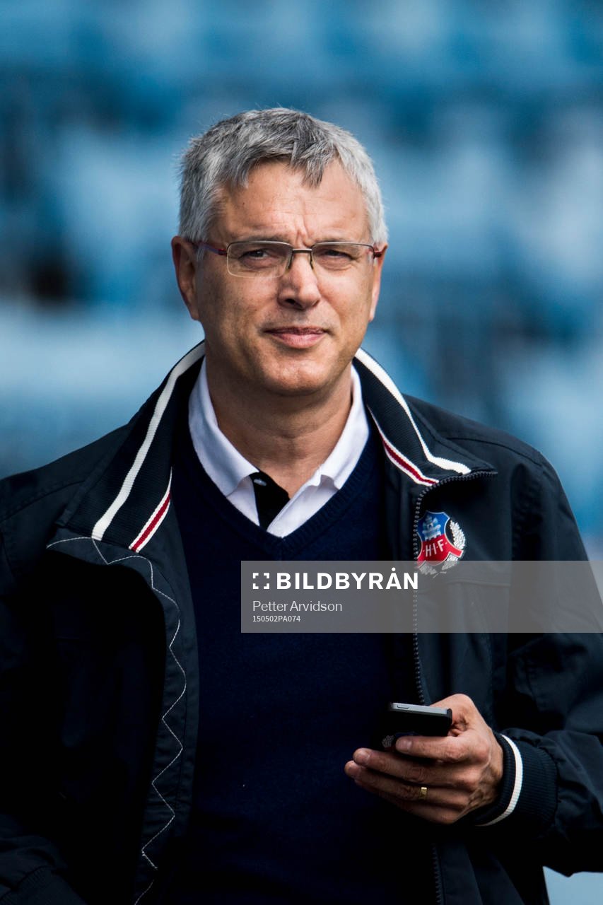 Helsingborgs klubbdirektör David Brodetsky under Helsingborgs träning inför derbyt den 2 maj 2015 i Helsingborg.