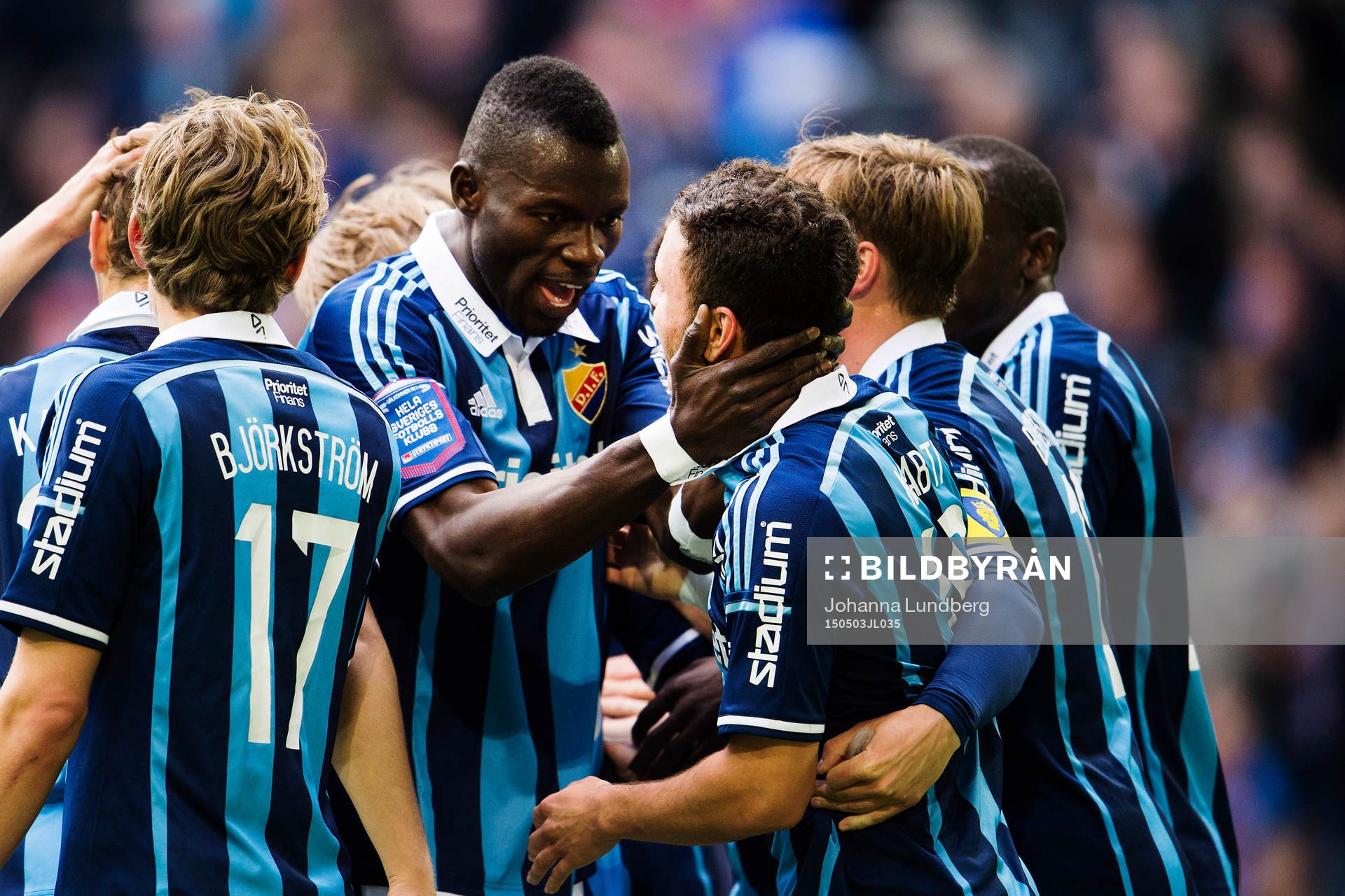Djurgårdens Omar Colley jublar med Kerim Mrabti