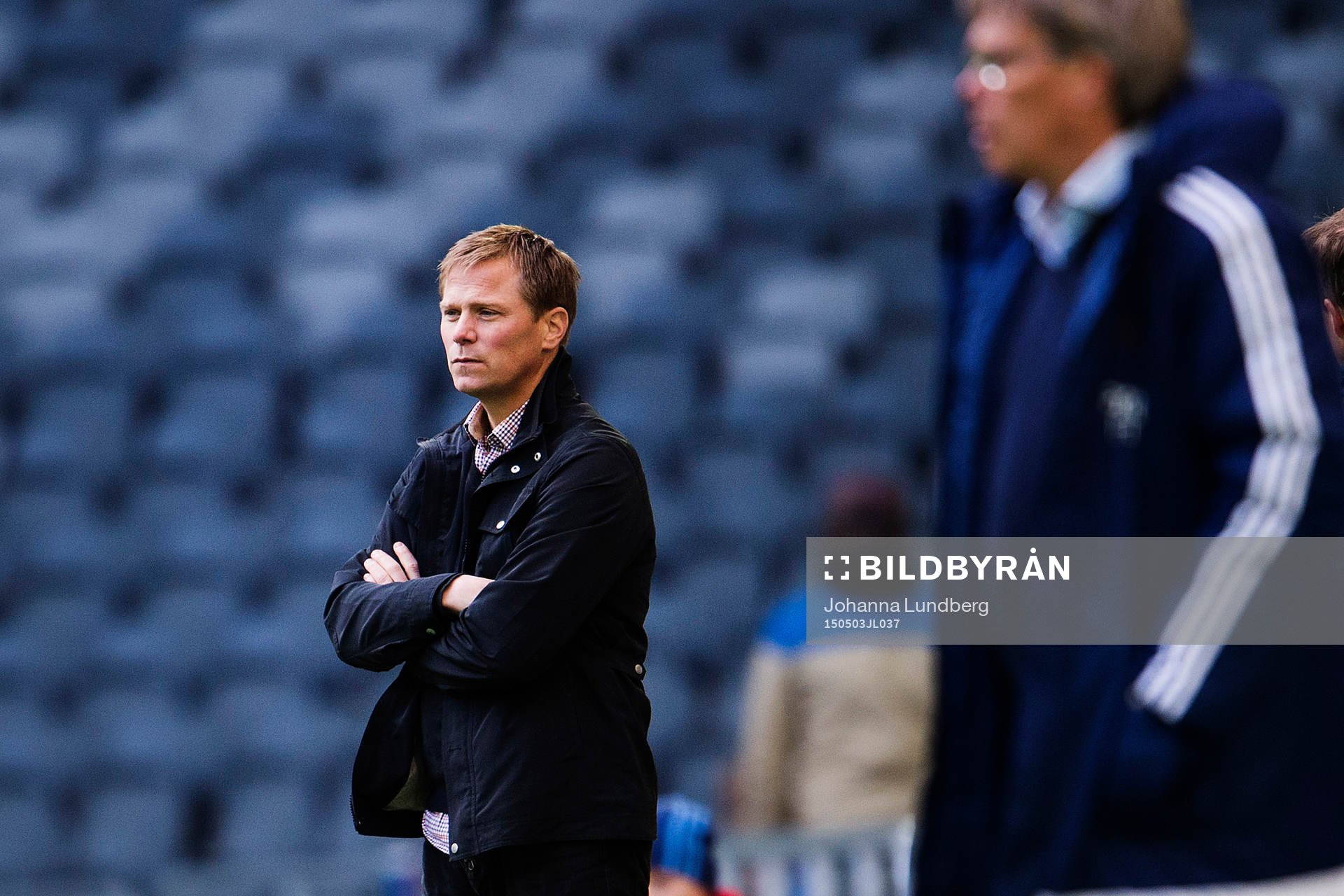 Gefles tränare Roger Sandberg under fotbollsmatchen i Allsvenskan mellan Djurgården och Gefle den 3 maj 2015 i Stockholm.