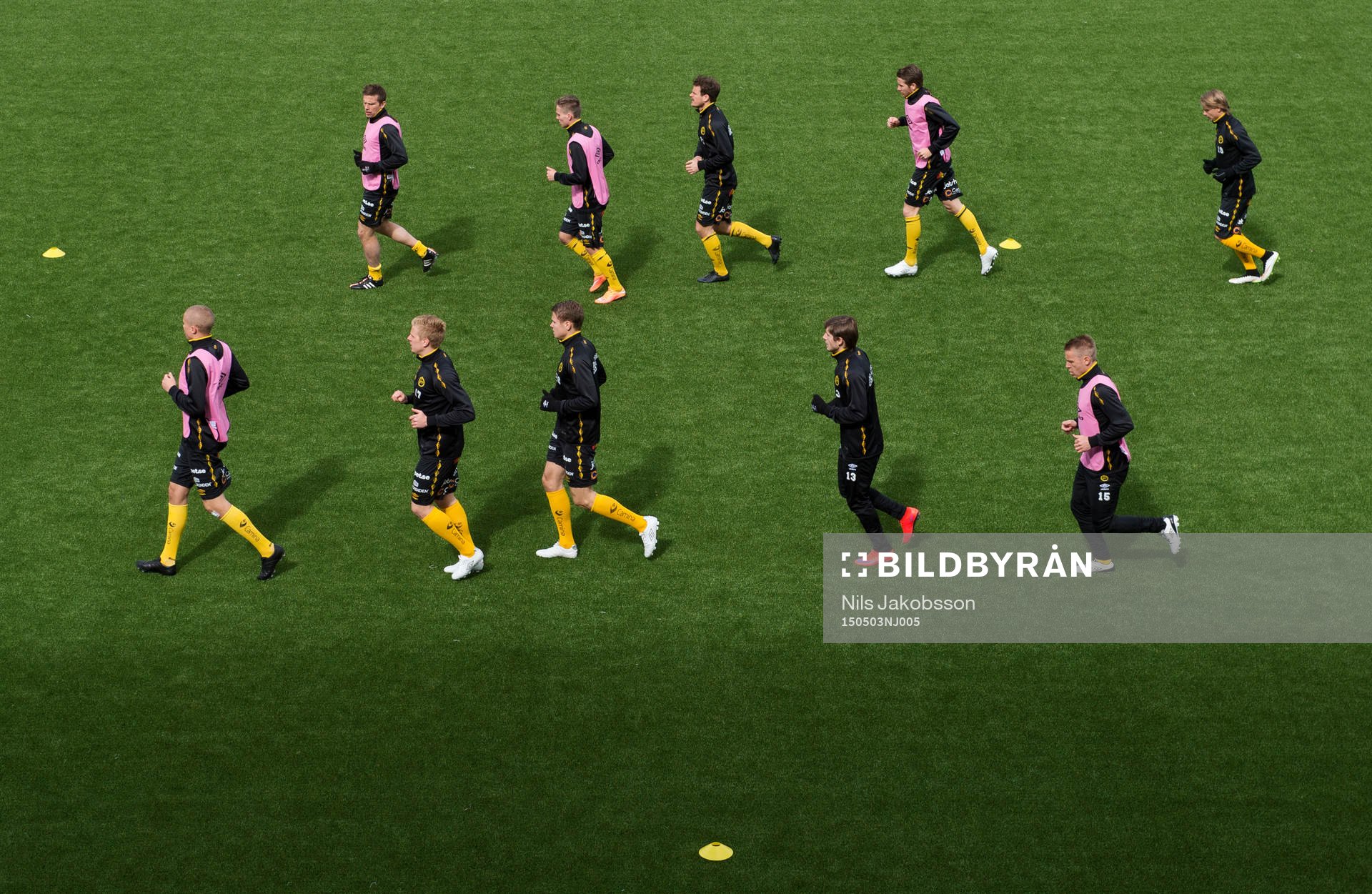 Elfsborg värmer upp innan fotbollsmatchen i Allsvenskan mellan GIF Sundsvall och Elfsborg den 3 maj 2015 i Sundsvall.