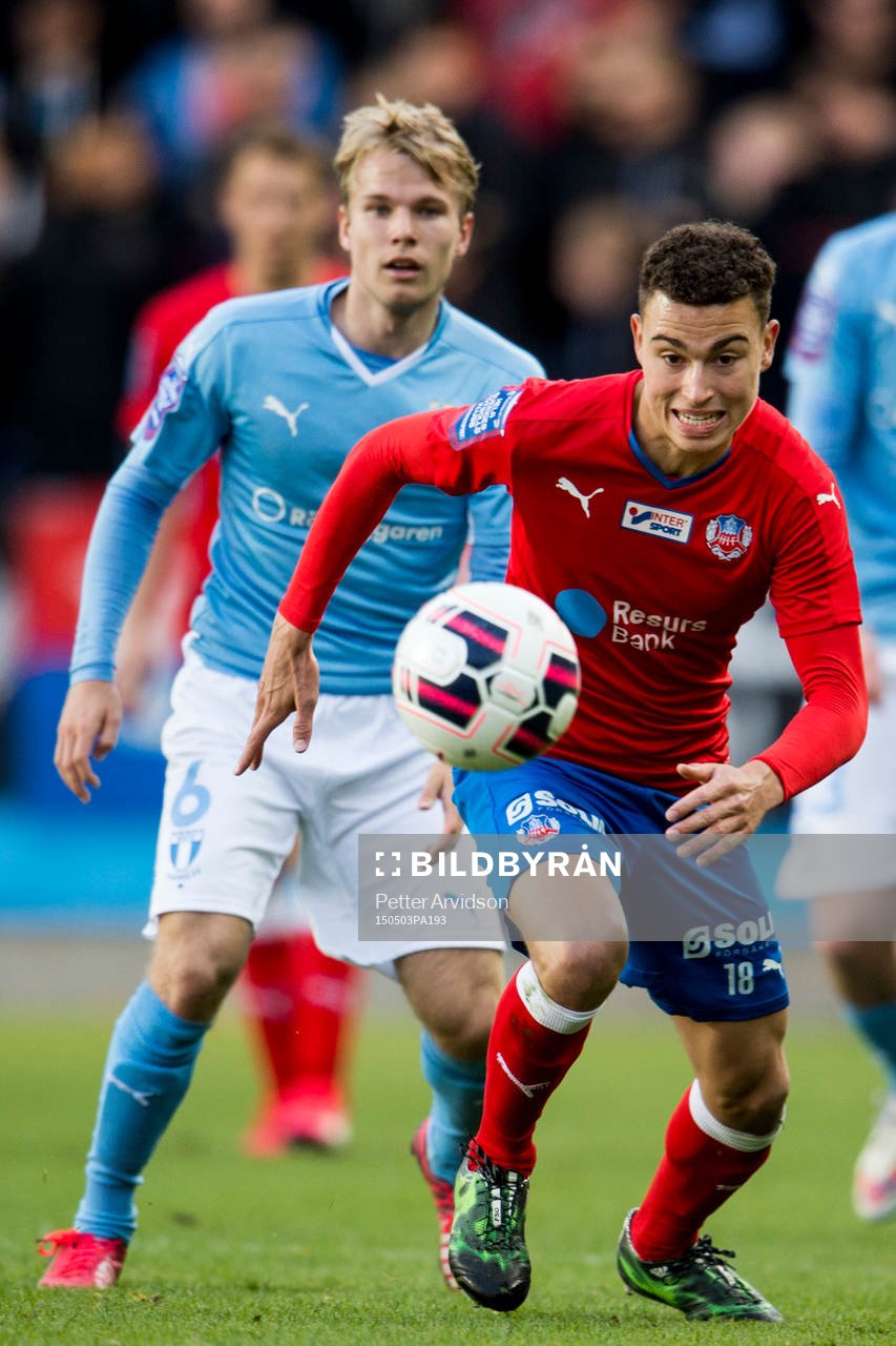 Helsingborgs Jordan Larsson och Malmö FFs Oscar Lewicki