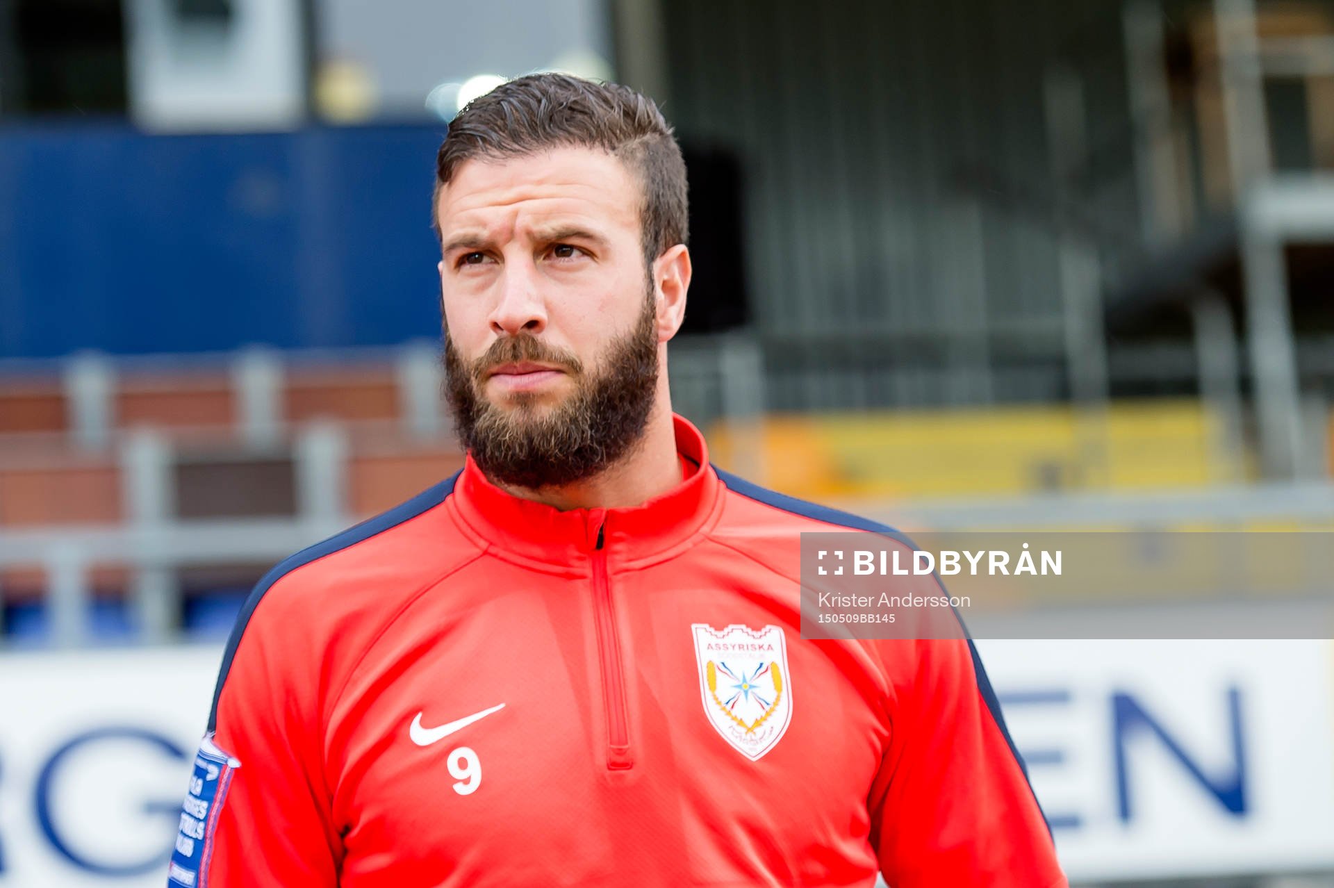 Assyriskas Andreas Haddad  fotbollsmatchen i Superettan mellan Varberg och Assyriska den 9 maj 2015 i Varberg.