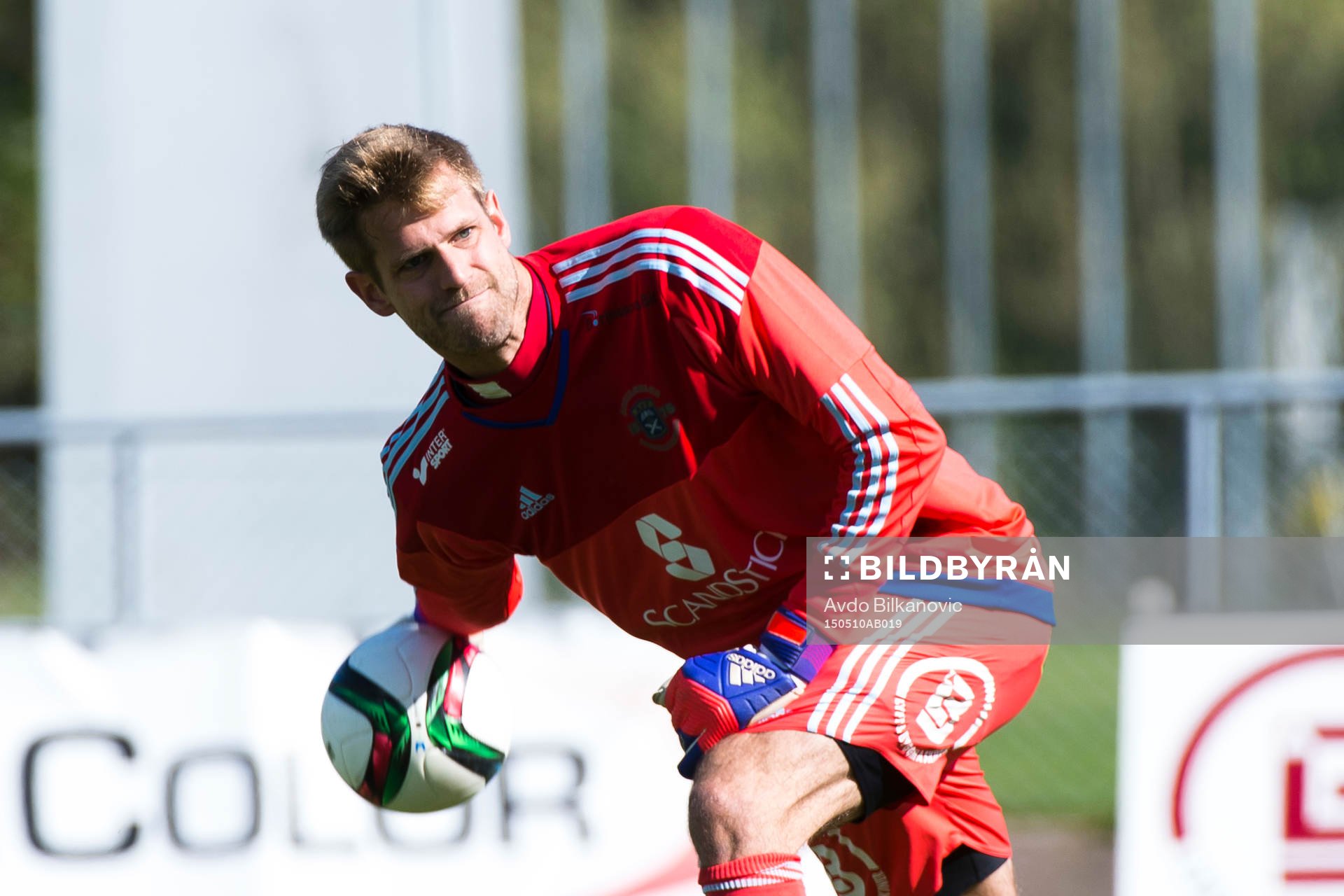 Ängelholms målvakt Oscar Berglund under fotbollsmatchen i Superettan mellan Ängelholm och Värnamo den 10 maj 2015 i Ängelholm